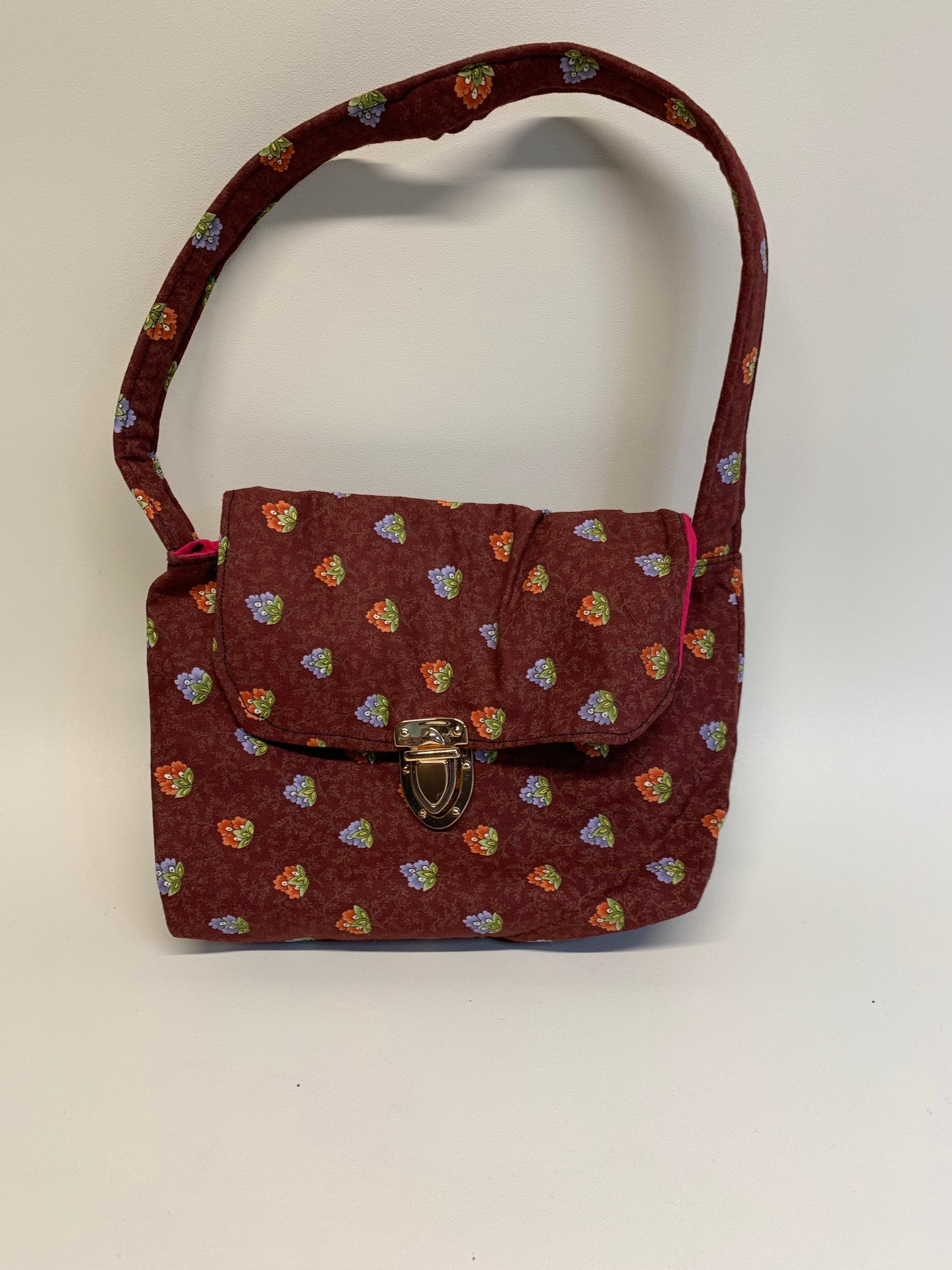 Purse - Marron with flowers, lined