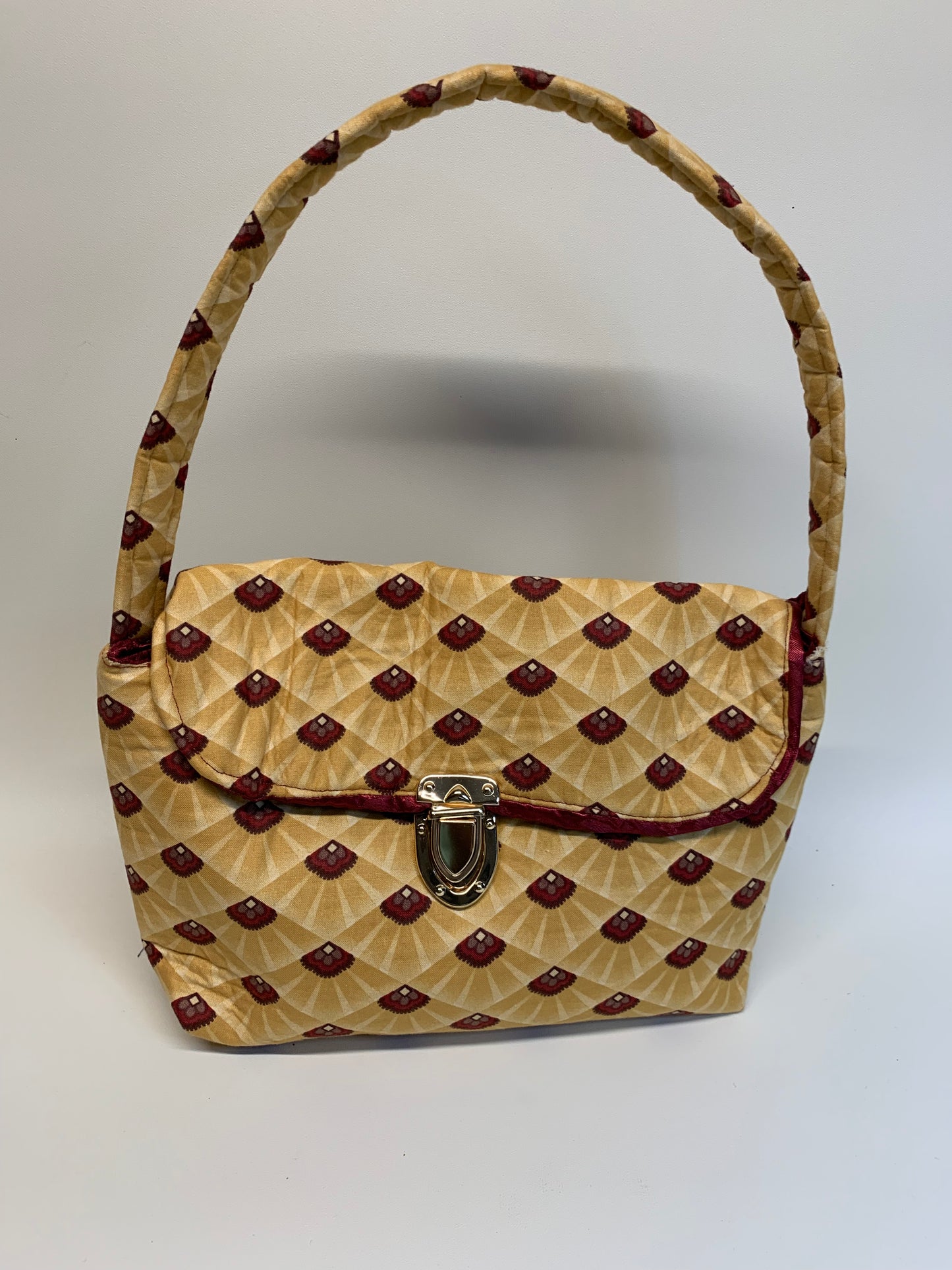 Purse - Gold with marron geometric design, lined