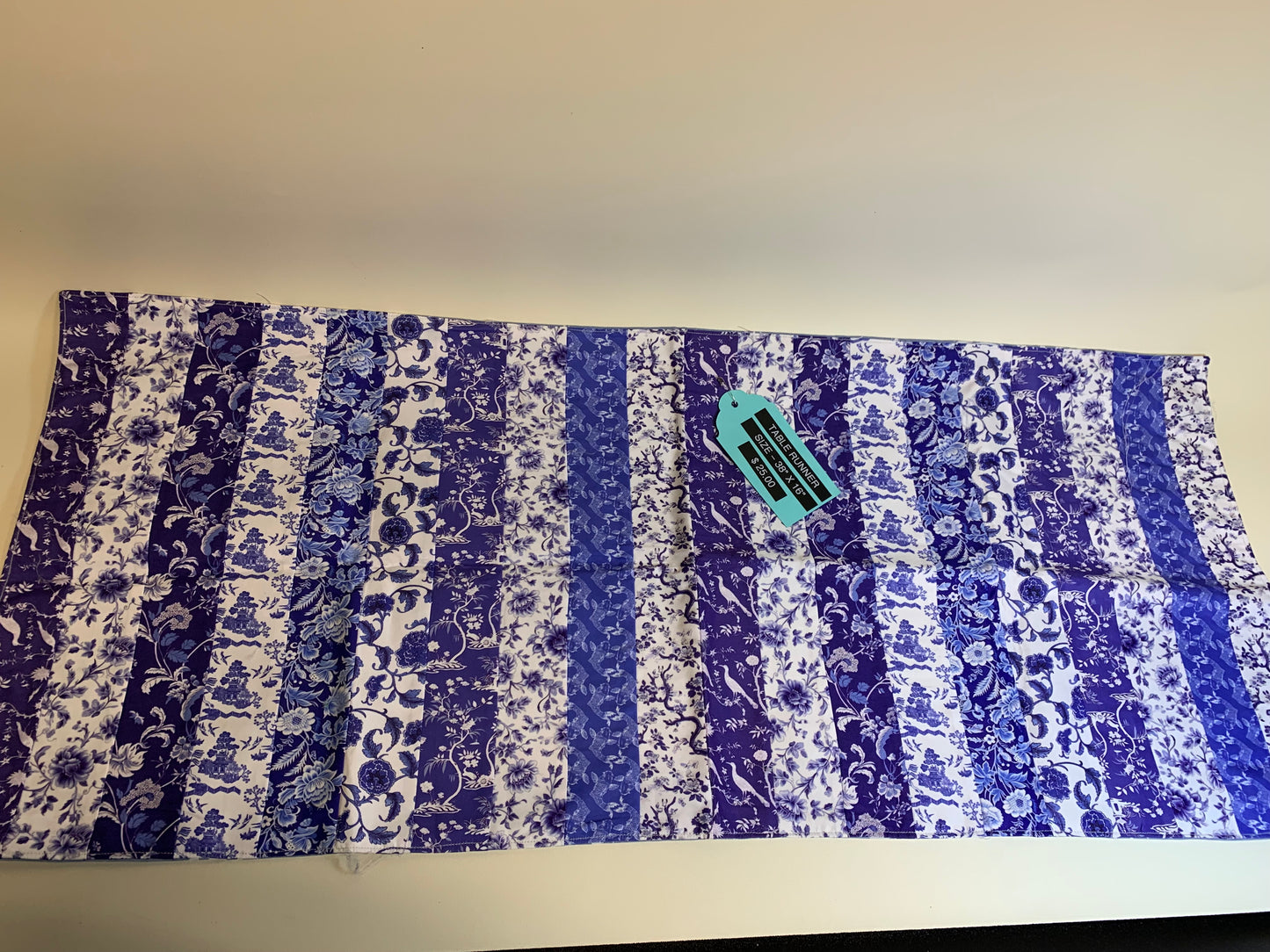 Table Runner - Blue and white - 38" x 16"
