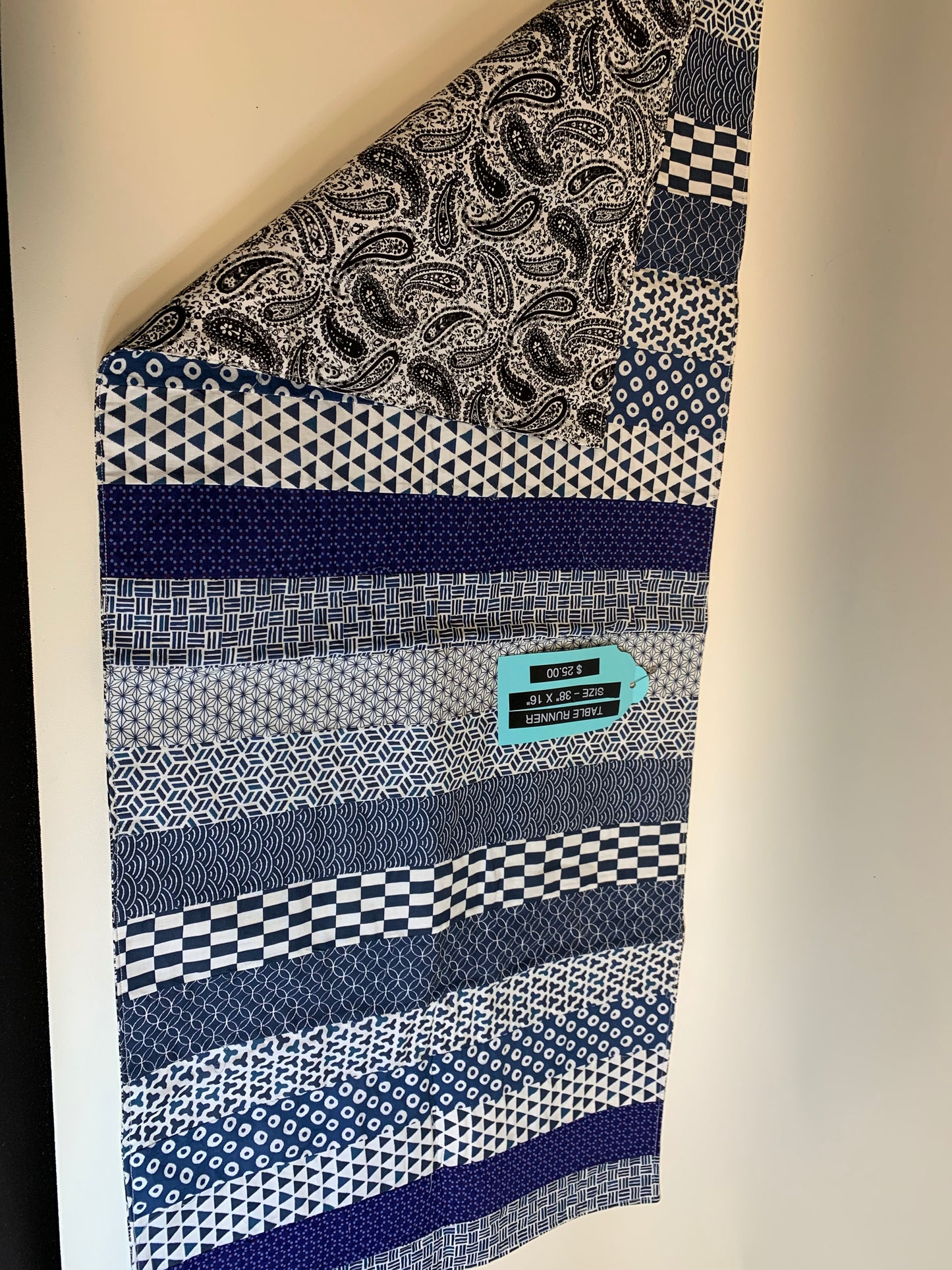 Table Runner - Blue/white geometriv - 38" x 16"