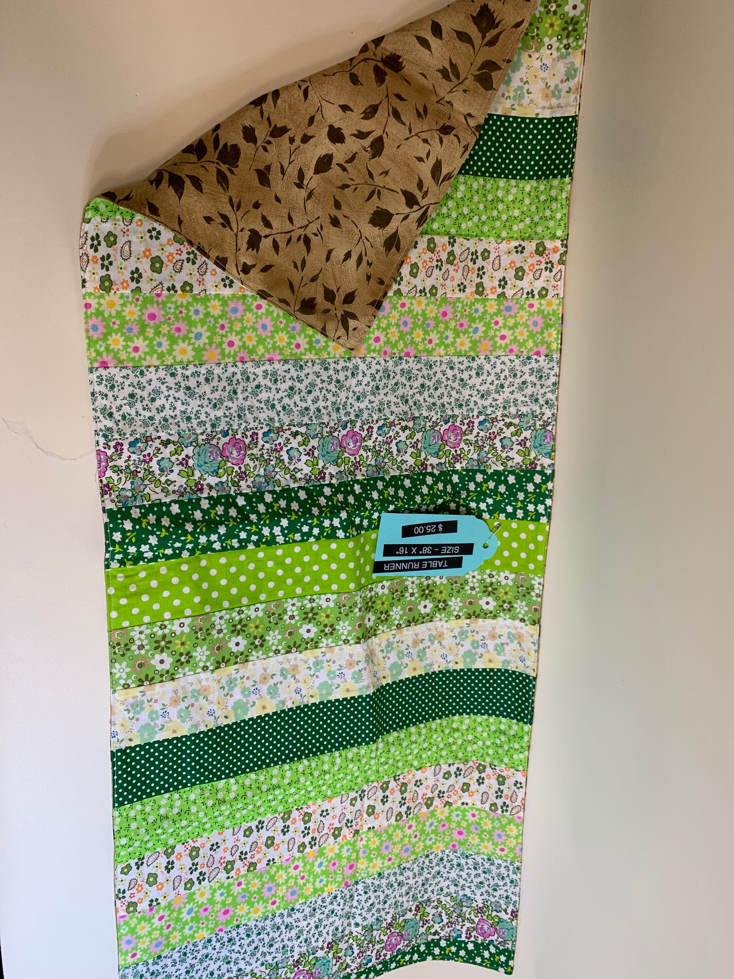 Table Runner -Green patterns - 38 x 16"