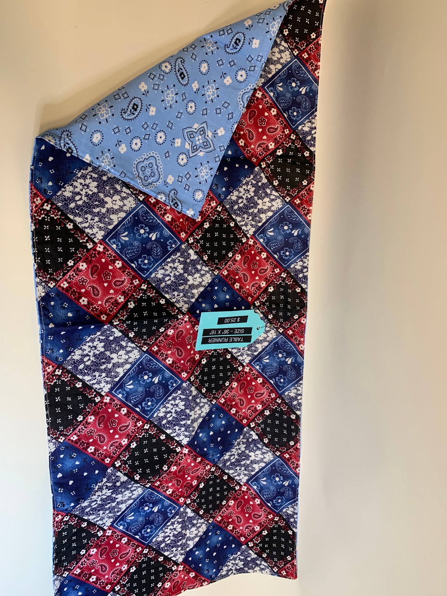 Table Runner -Red/White/Blue/Black geometric - 36" x 16"