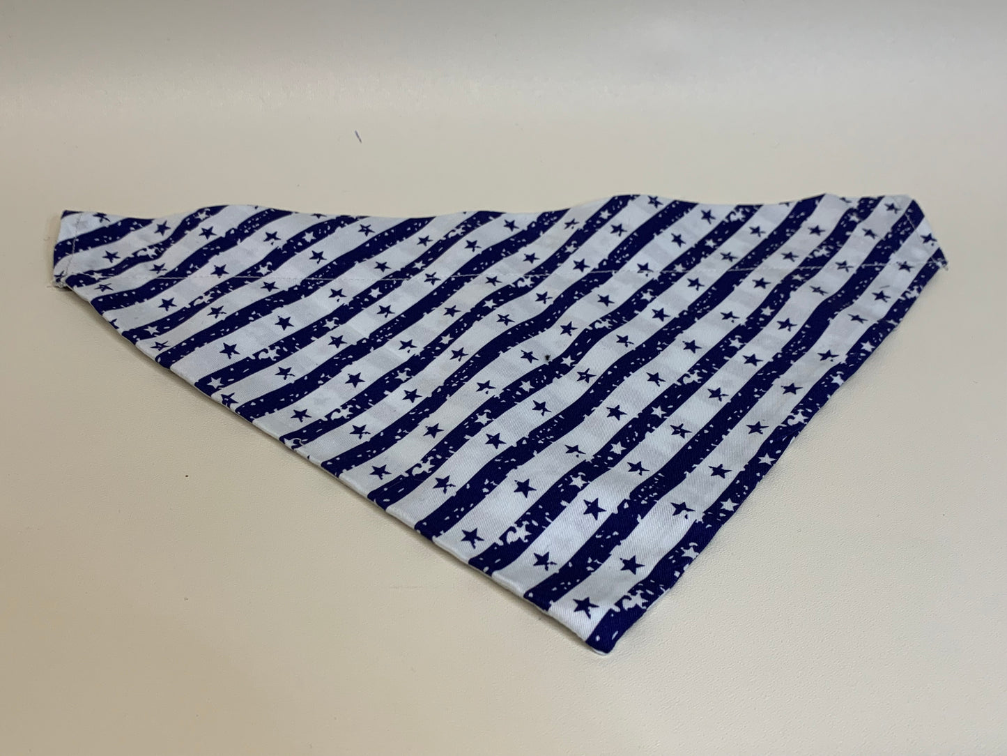 Dog Bandana -Blue with white stripes with stars - for 2 inch collar