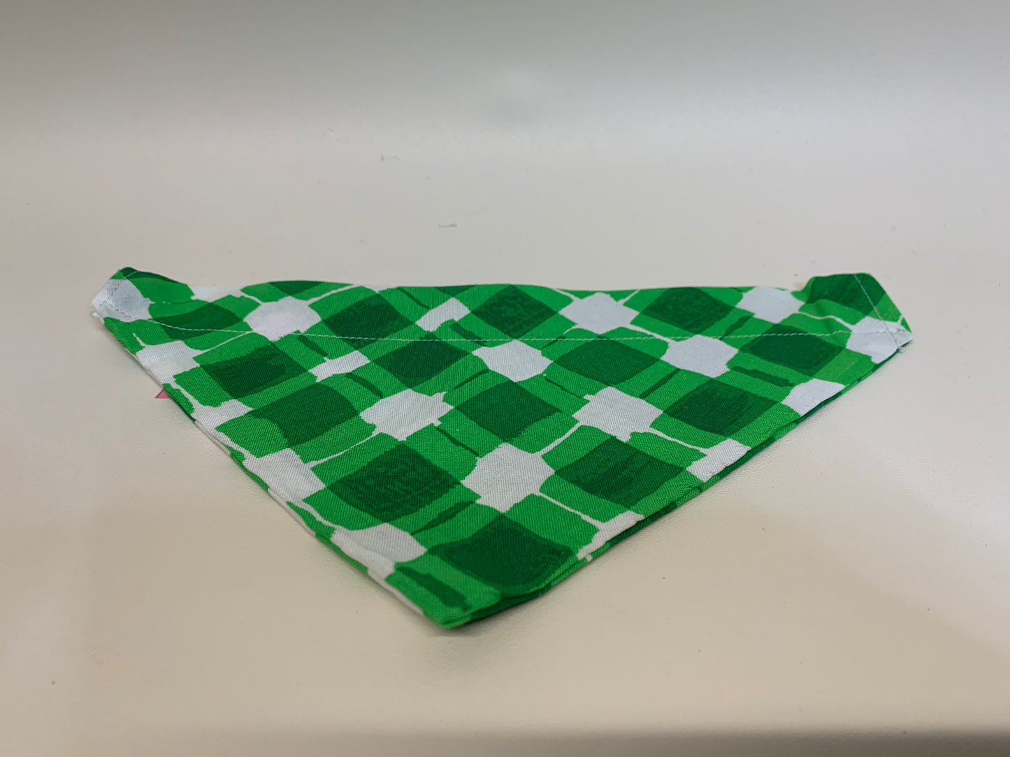 Dog Bandana -Green/white geometric shapes - for 1 1/2 inch collar