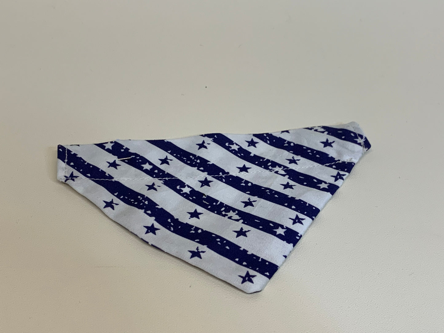 Dog Bandana - Blue and white stripes with stars- for 1/2 inch collar