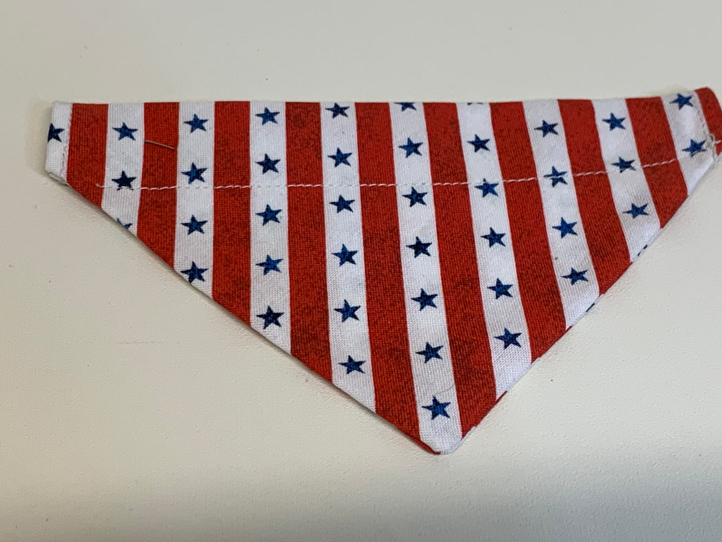 Dog Bandana Red/White stripes with blue stars - for 1/2 inch collar