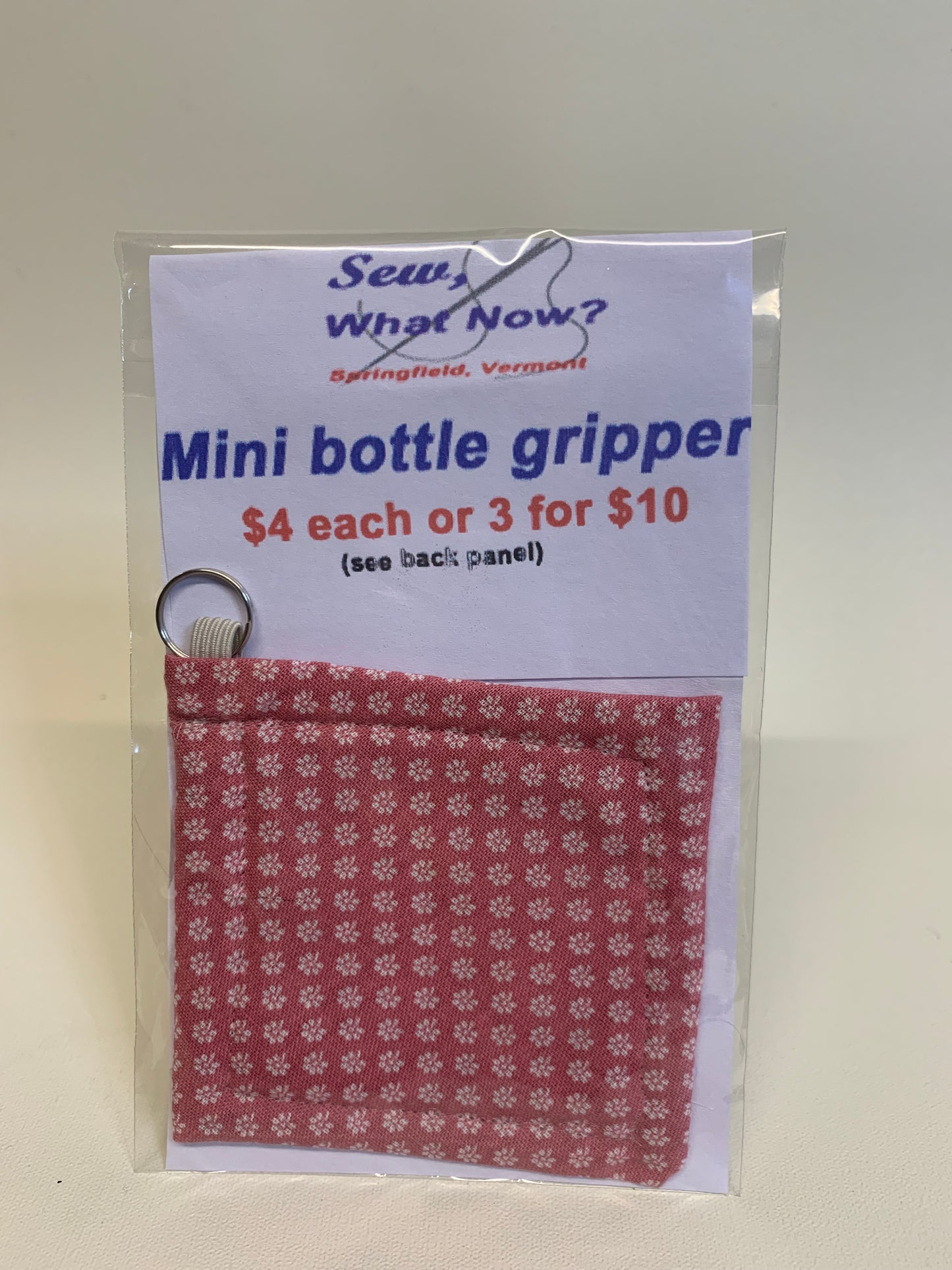 Bottle Gripper (Mini) - 3" x 3" - Pink with white flowers