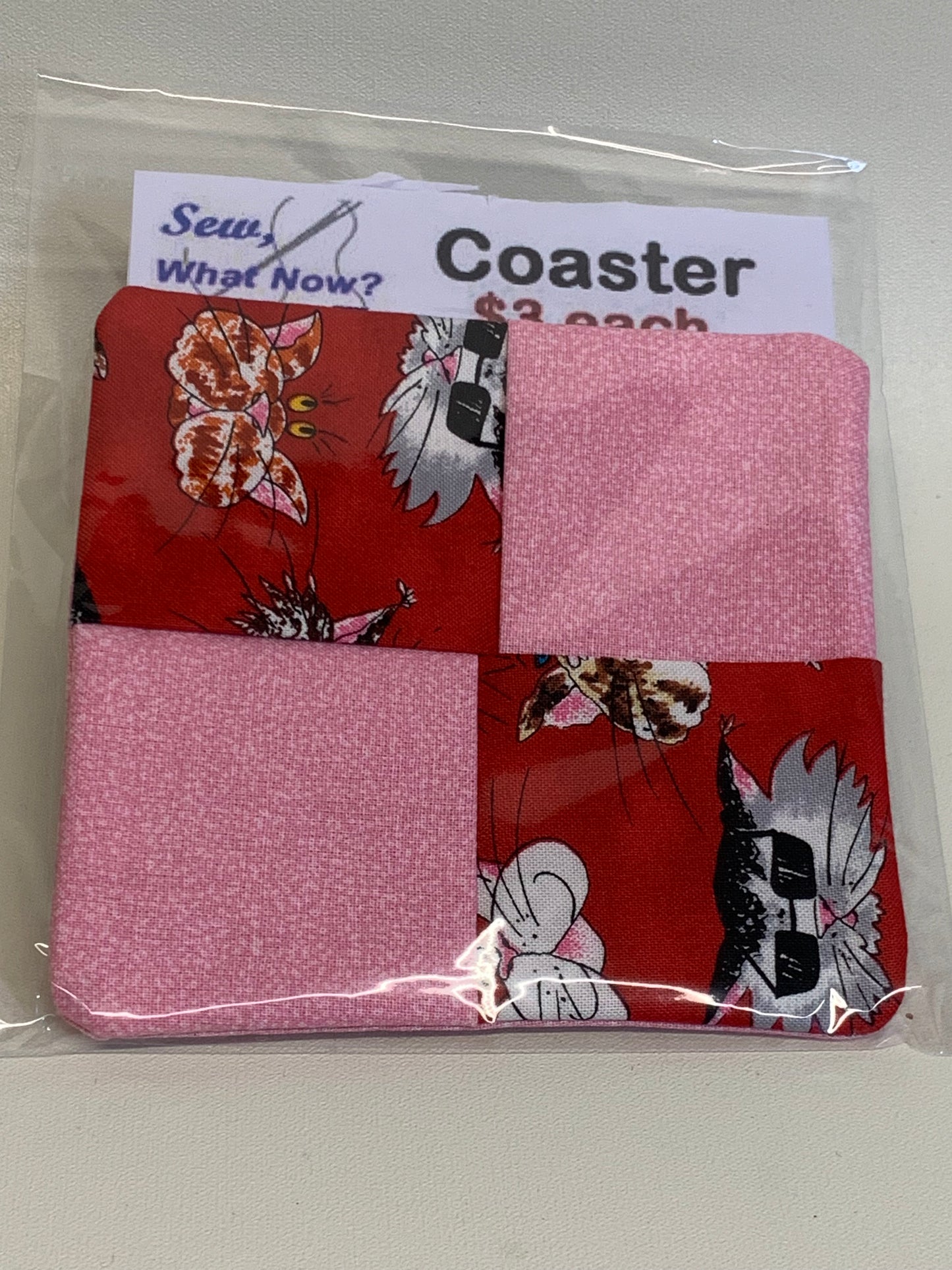 Coaster - Red with cats and pink