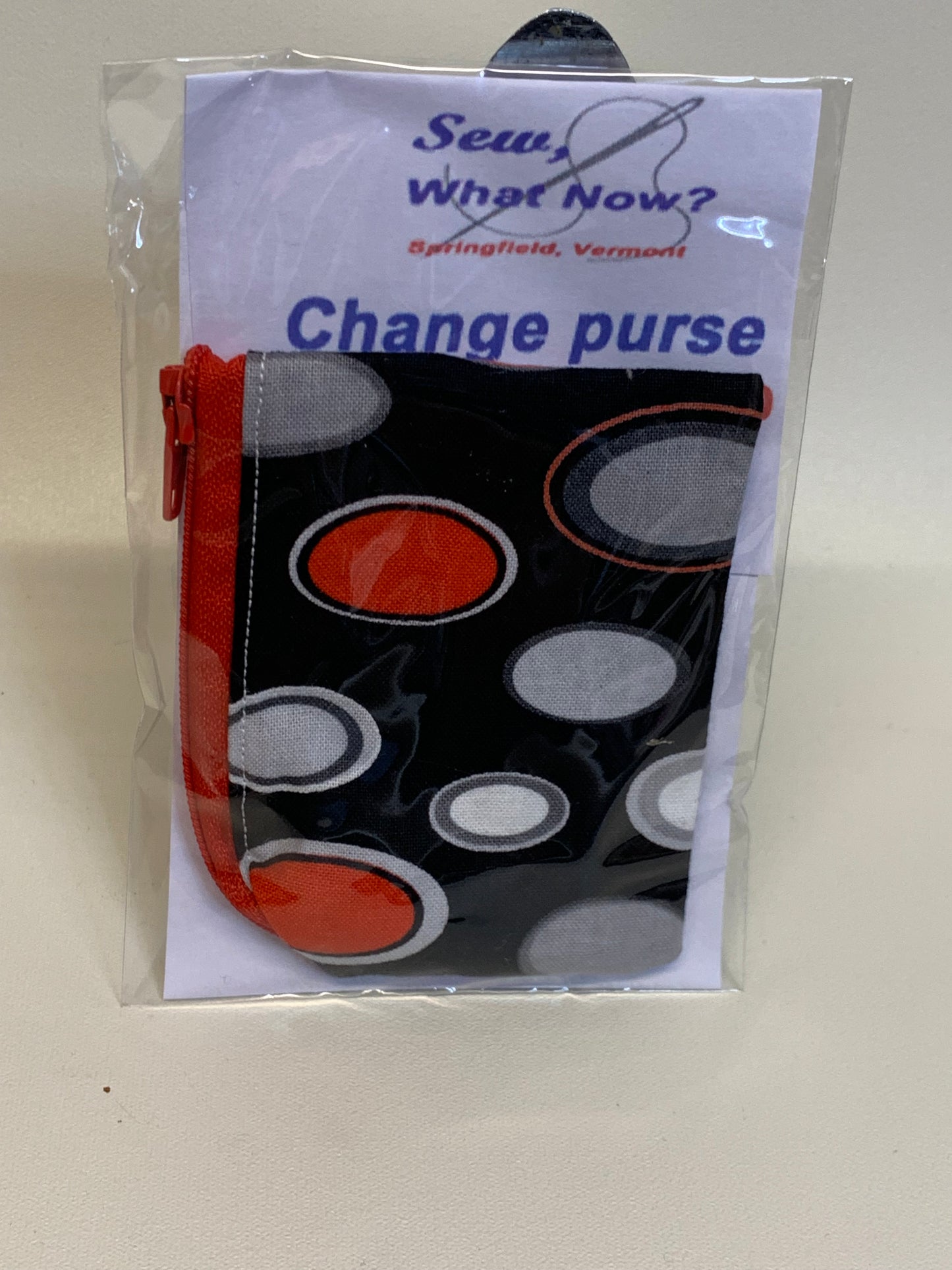 Change Purse - Black with grey/red/white circles