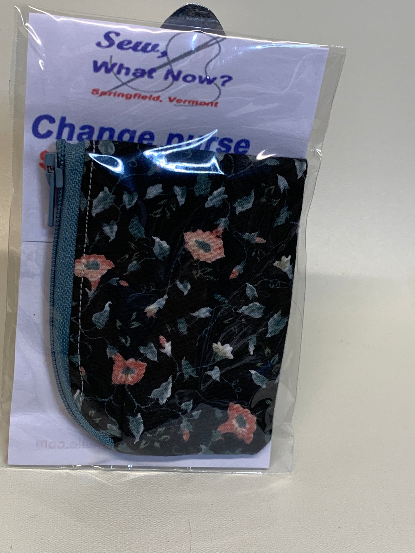 Change Purse - Black with pink flowers