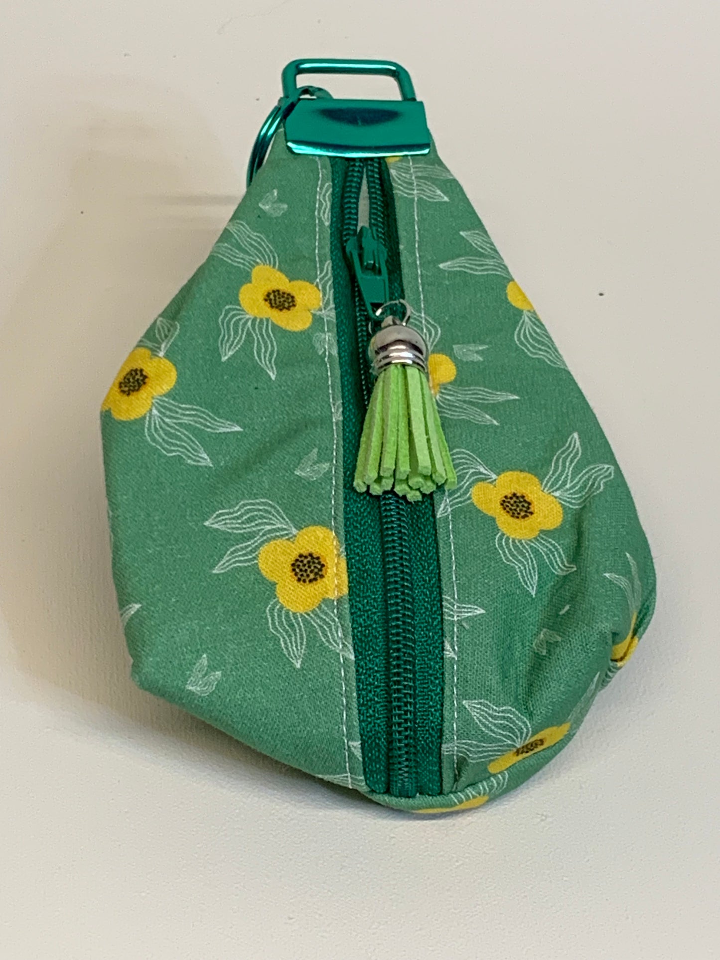 Key FOB /Change Purse - Green with yellow flowers