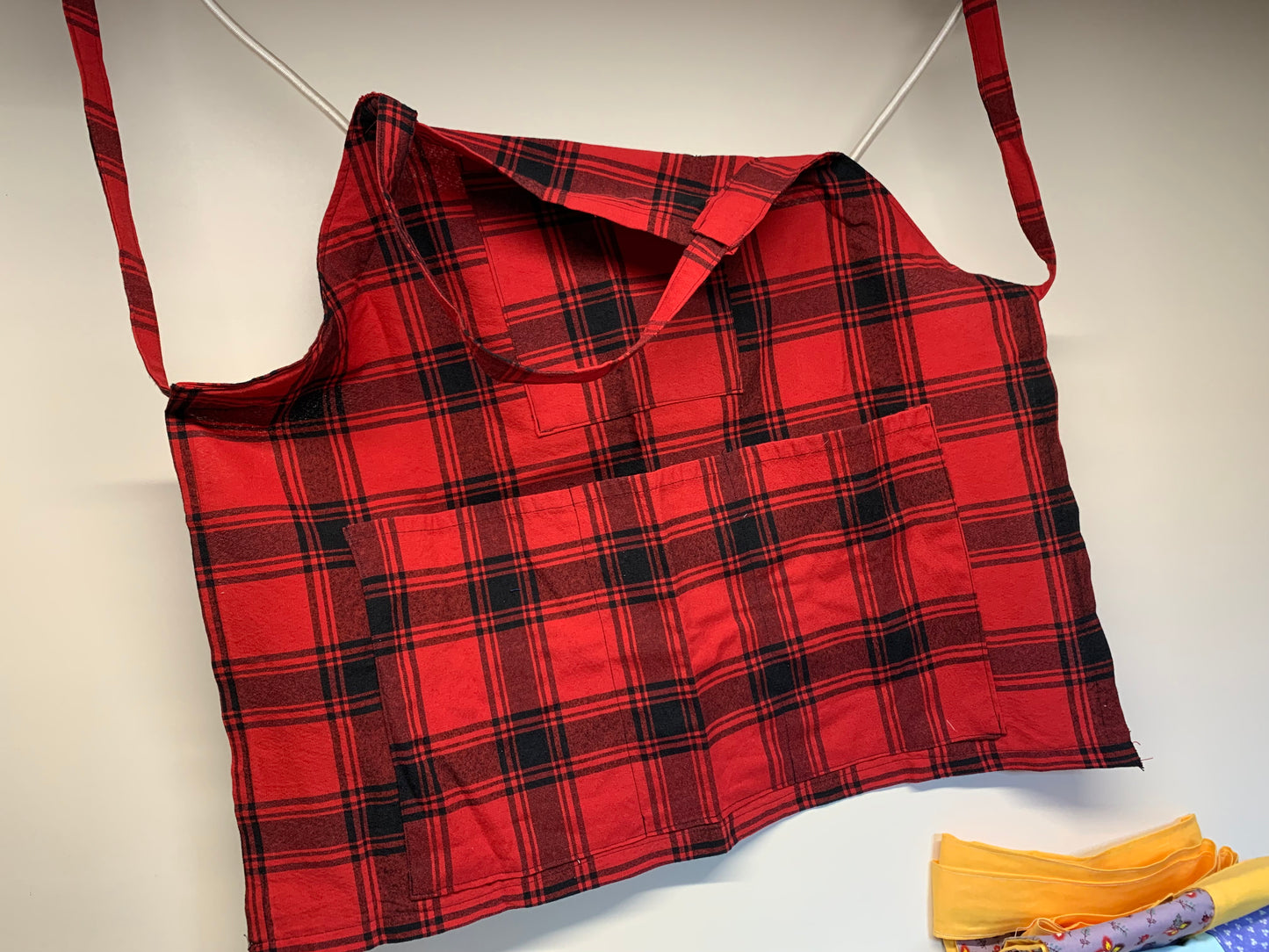 Full size Apron -Adjustable neckline. Red and black plaid