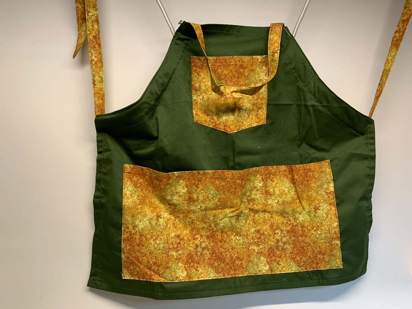 Full size Apron -Adjustable neckline. Green and Gold