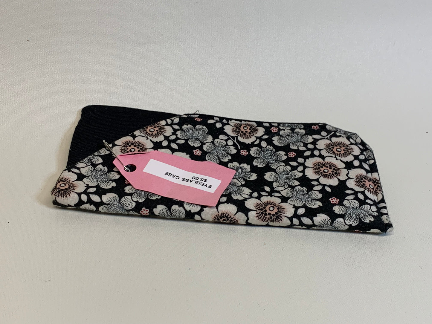 Eyeglass Case - Black with white flowers