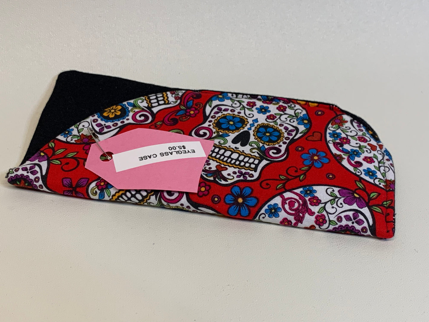 Eyeglass Case - Red with white skulls