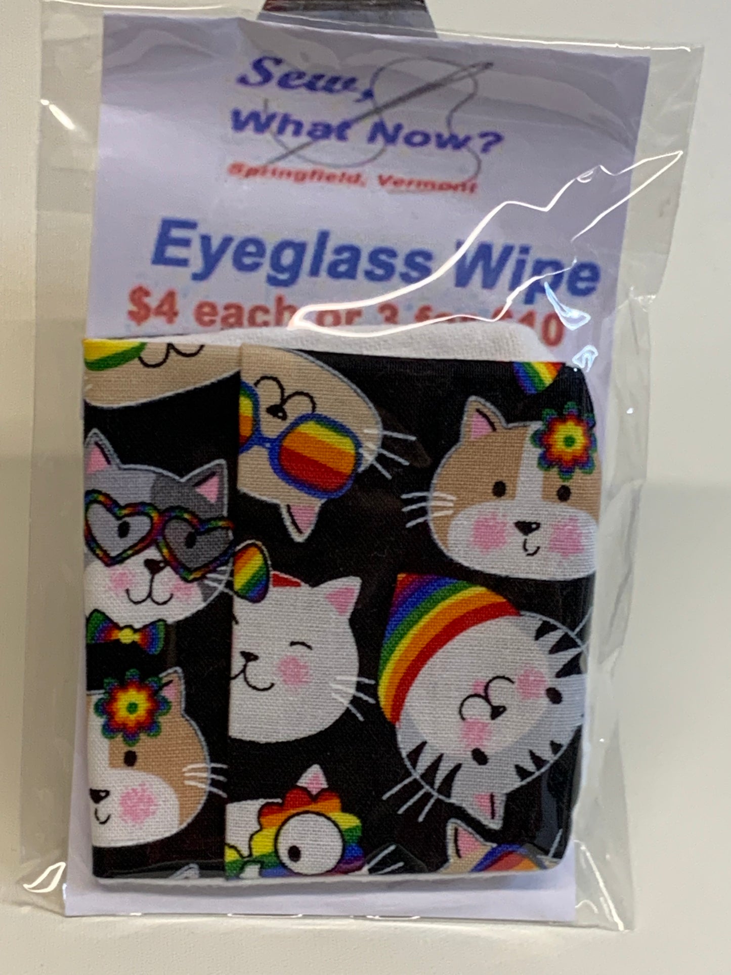 Eyeglass Wipe -Black with cats