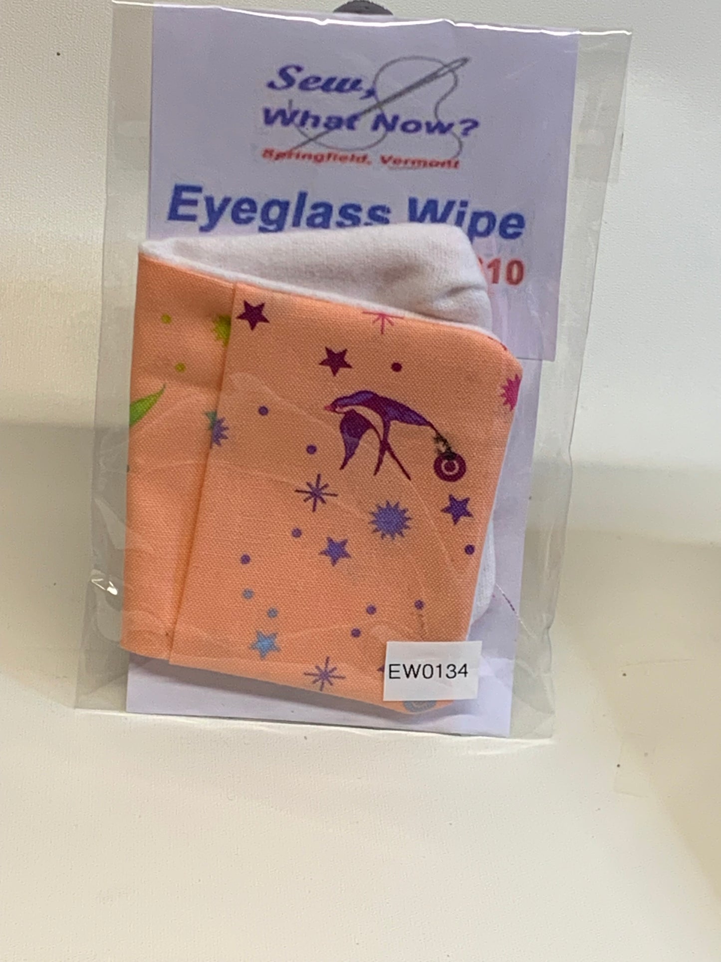 Eyeglass Wipe -Peach with birds and stars