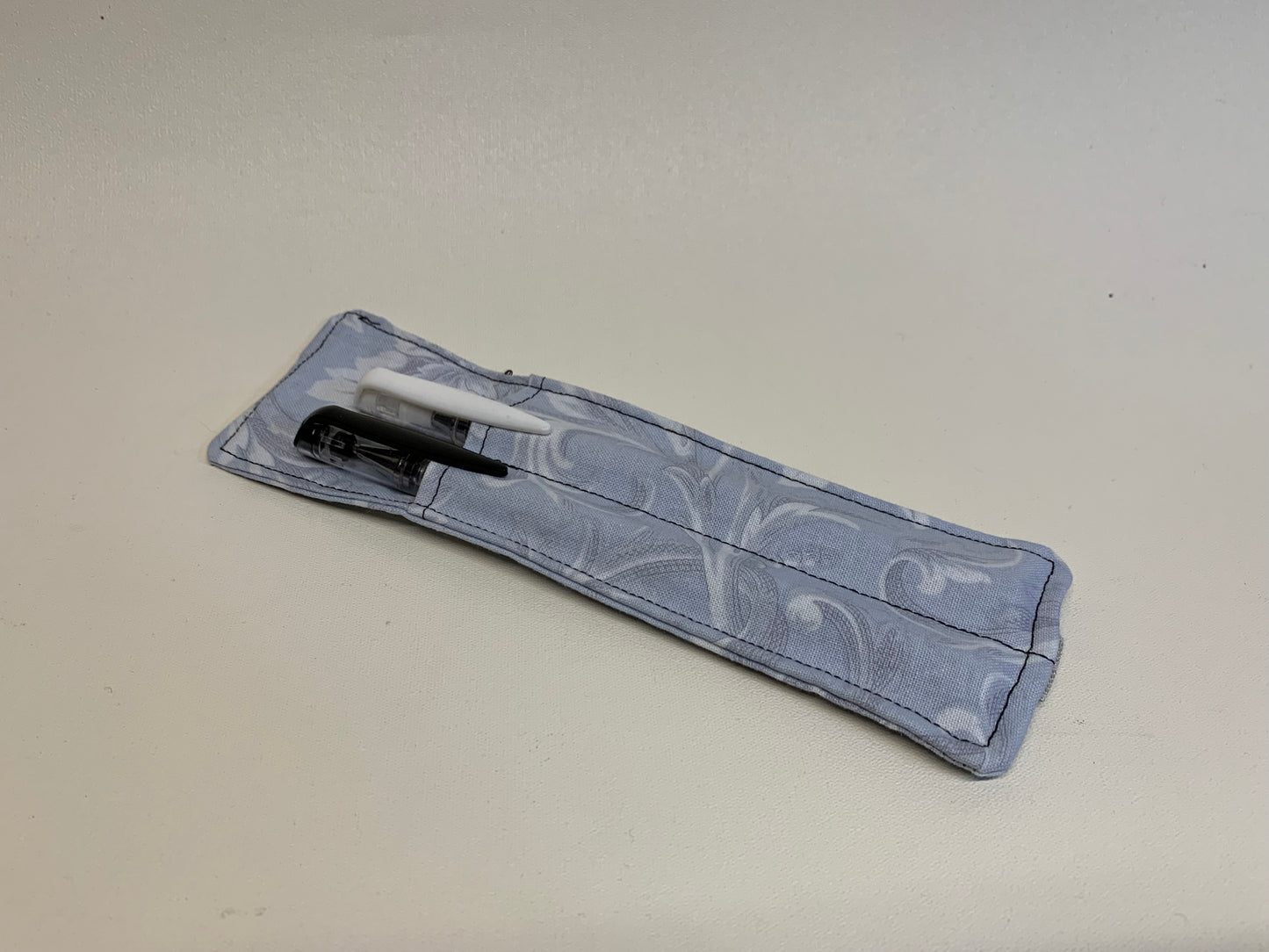 Pen Holder - holds two pens - Grey with swirls - with elastic band