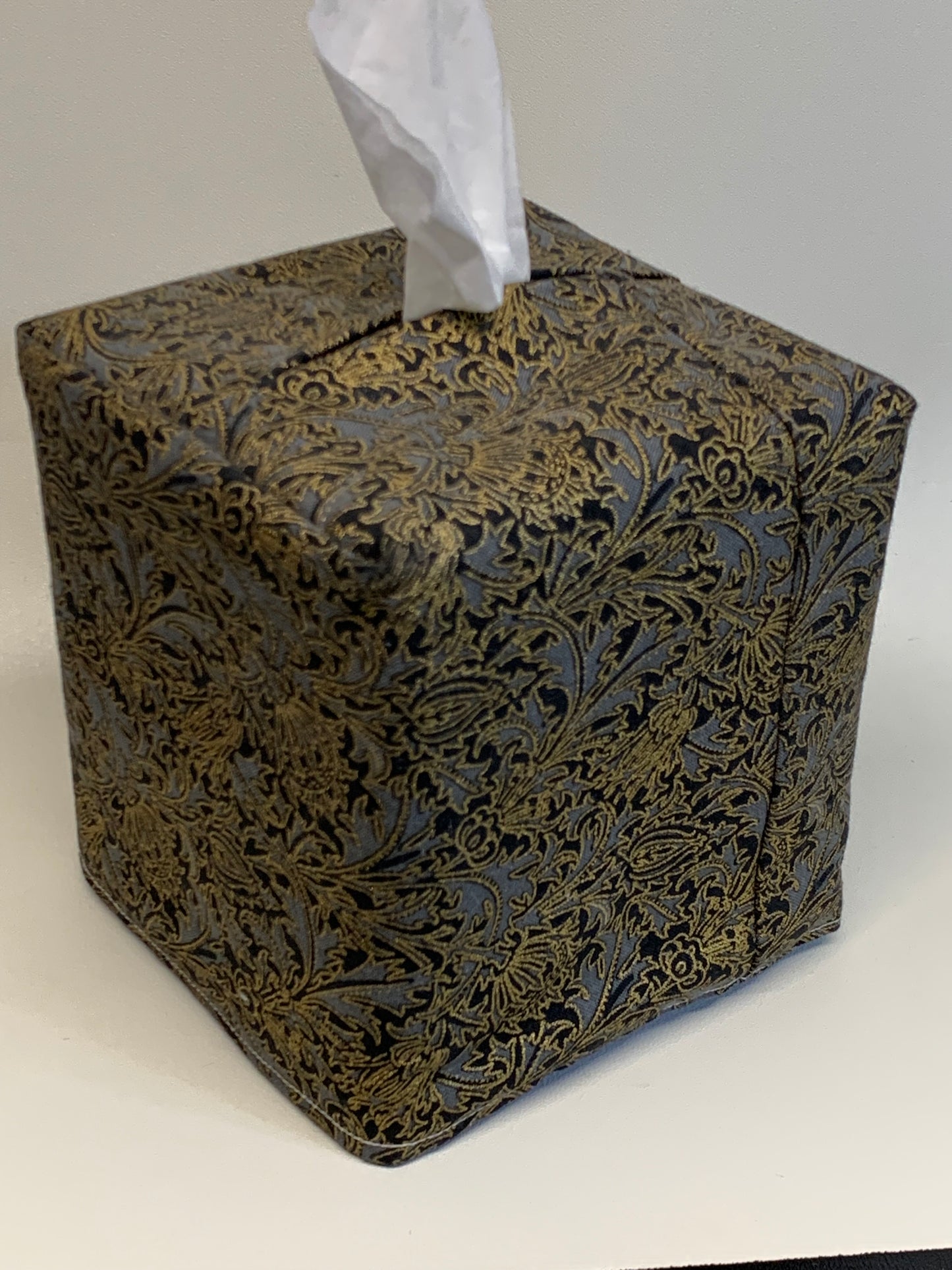 Tissue Box Cover - Black and gold -for boxes 5"H x 4 1/2"W x 4 1/2" D