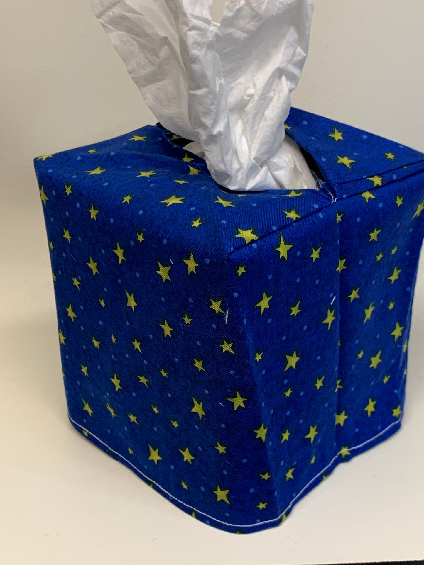 Tissue Box Cover - Blue with gold stars-for boxes 5"H x 4 1/2"W x 4 1/2" D