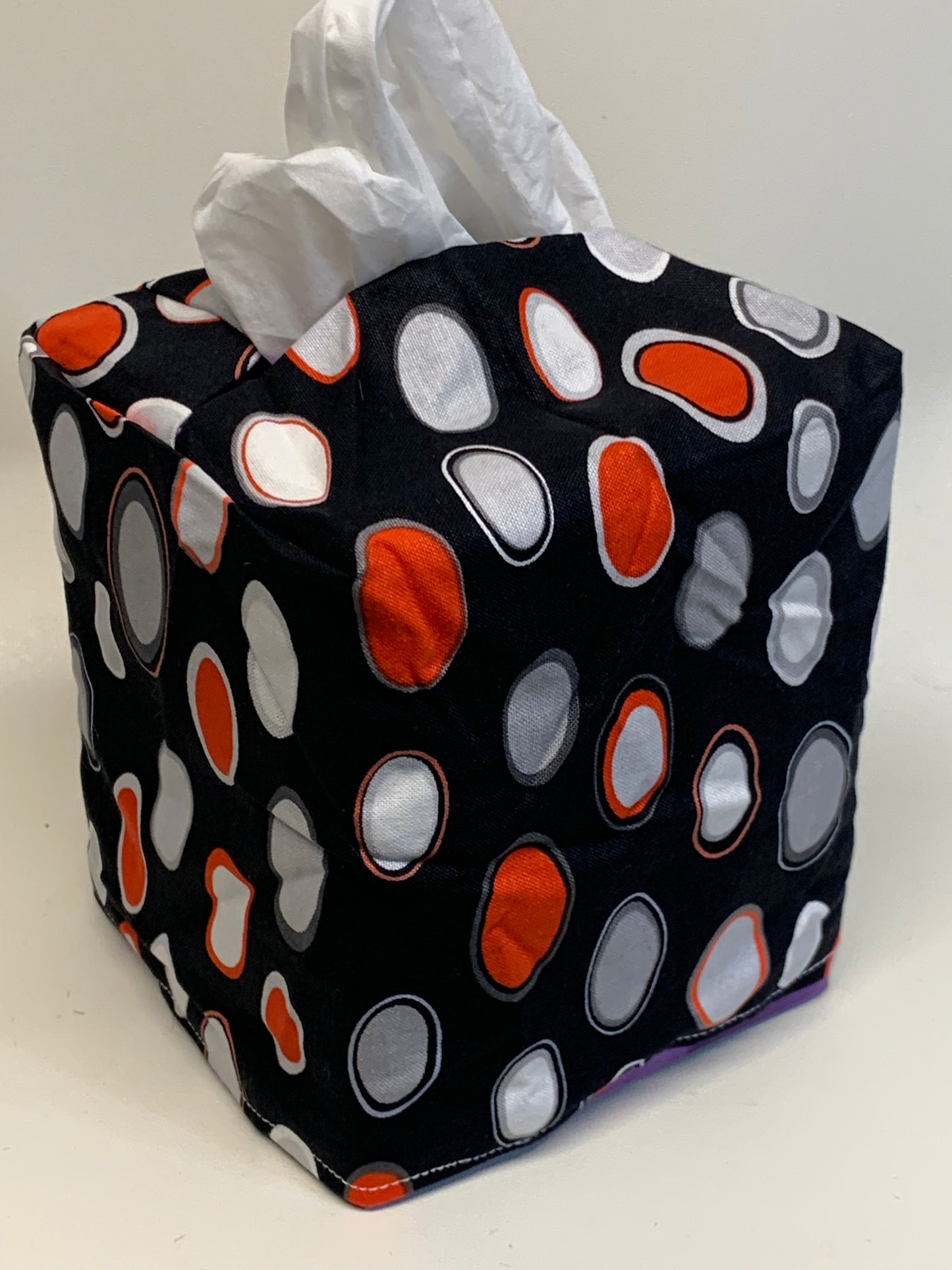 Tissue Box Cover - Black with Red/Grey/White Circles-for boxes 5"H x 4 1/2"W x 4 1/2" D