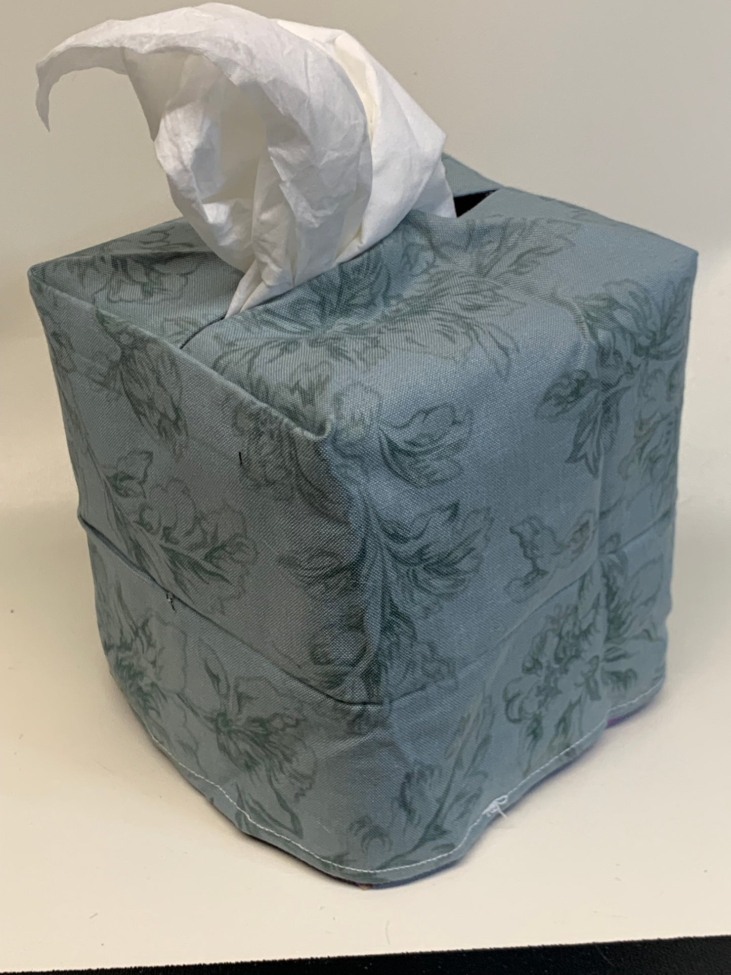 Tissue Box Cover - Grey floral -for boxes 5"H x 4 1/2"W x 4 1/2" D