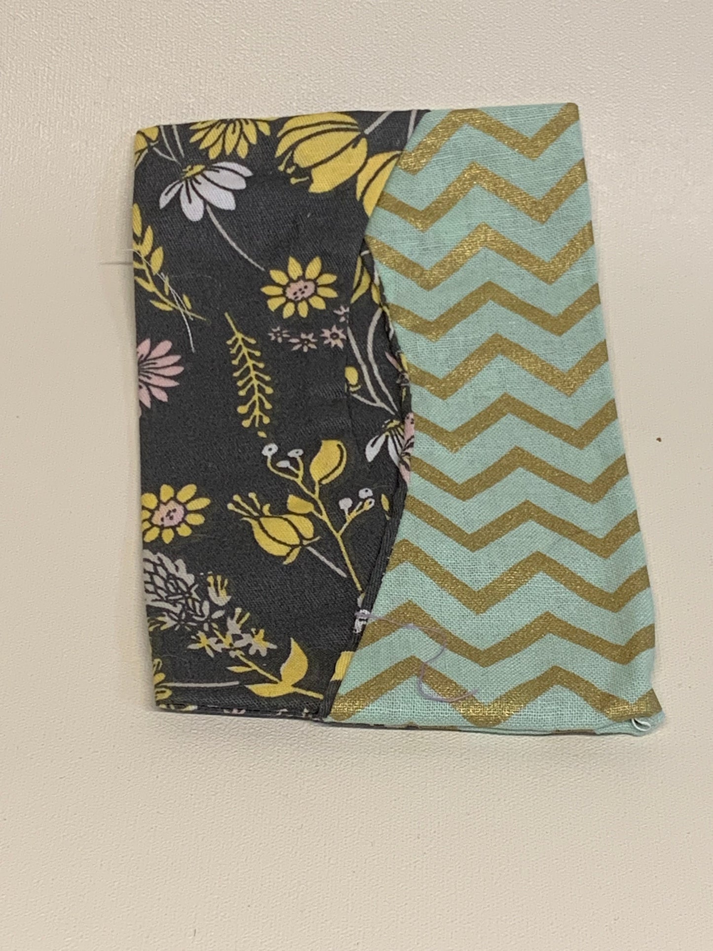 Pocket Size Tissue Holder - Sage green with gold zig zags and grey with flowers