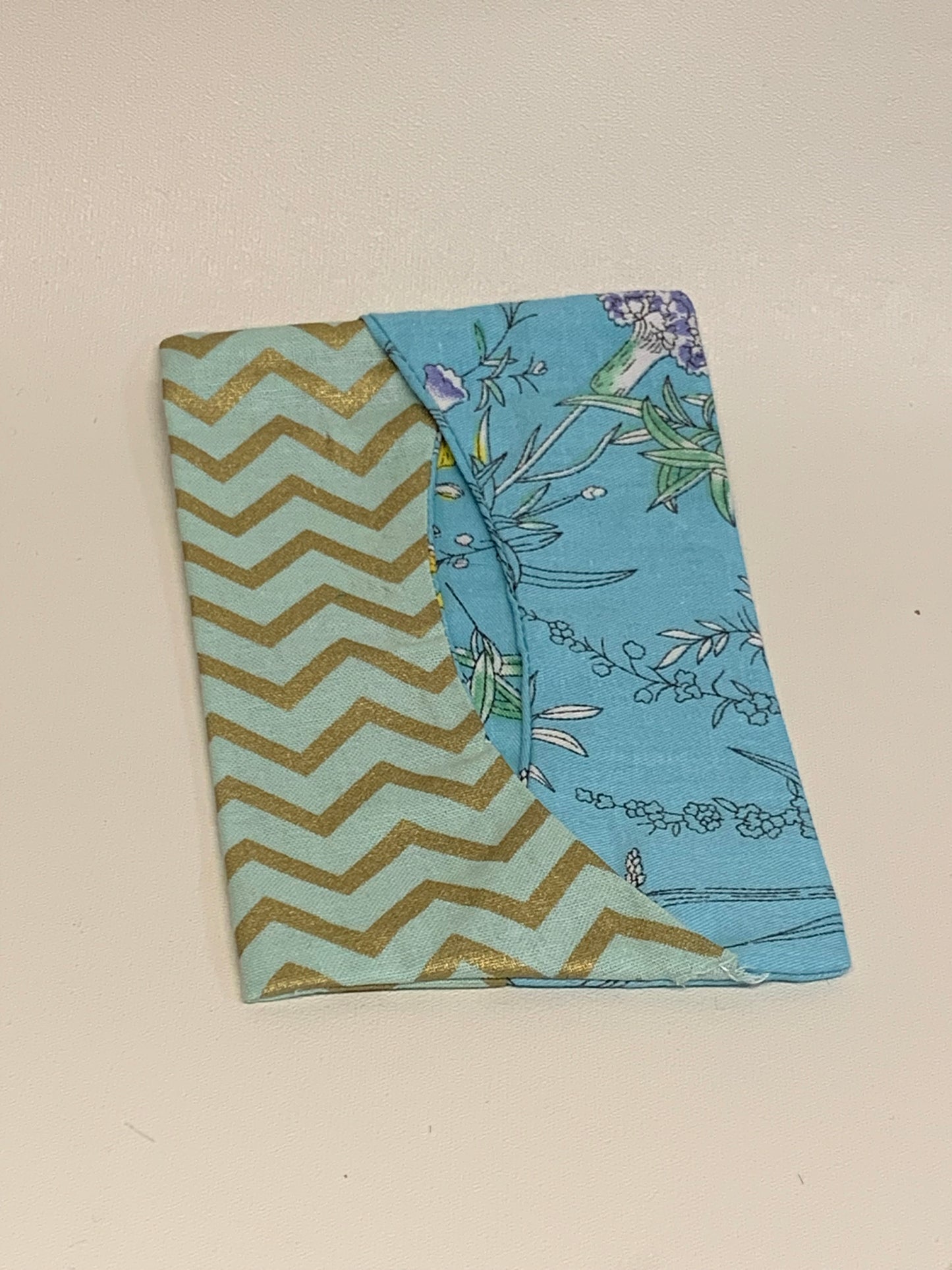 Pocket Size Tissue Holder - Sage green with gold zig zags and Light blue with flowers