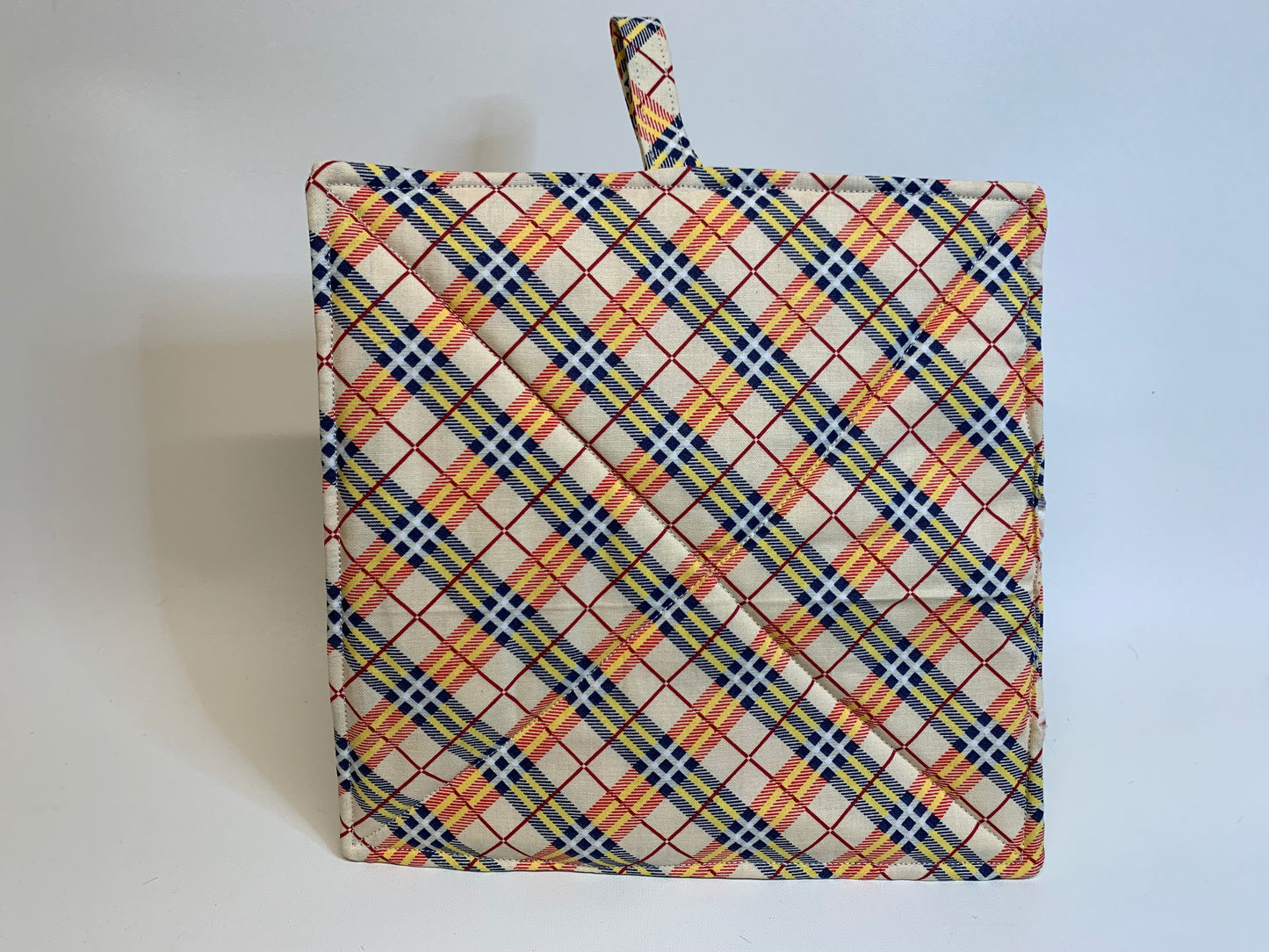 Potholder -Orange/Navy/Yellow plaid