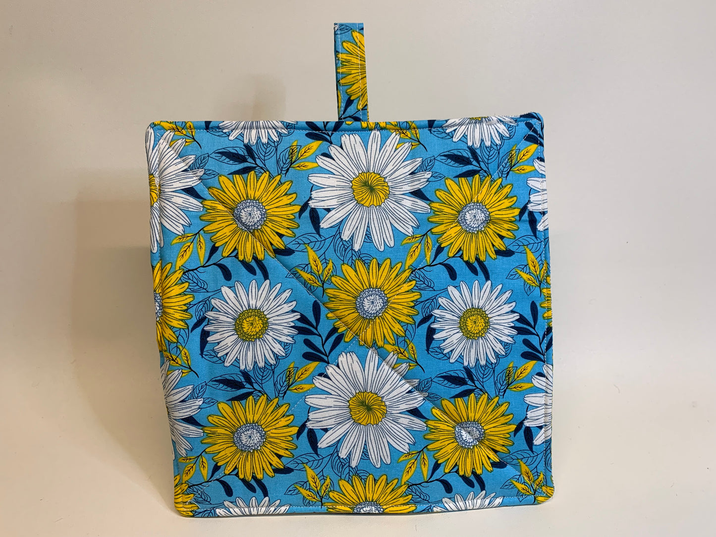 Potholder -Light blue with yellow and white flowers