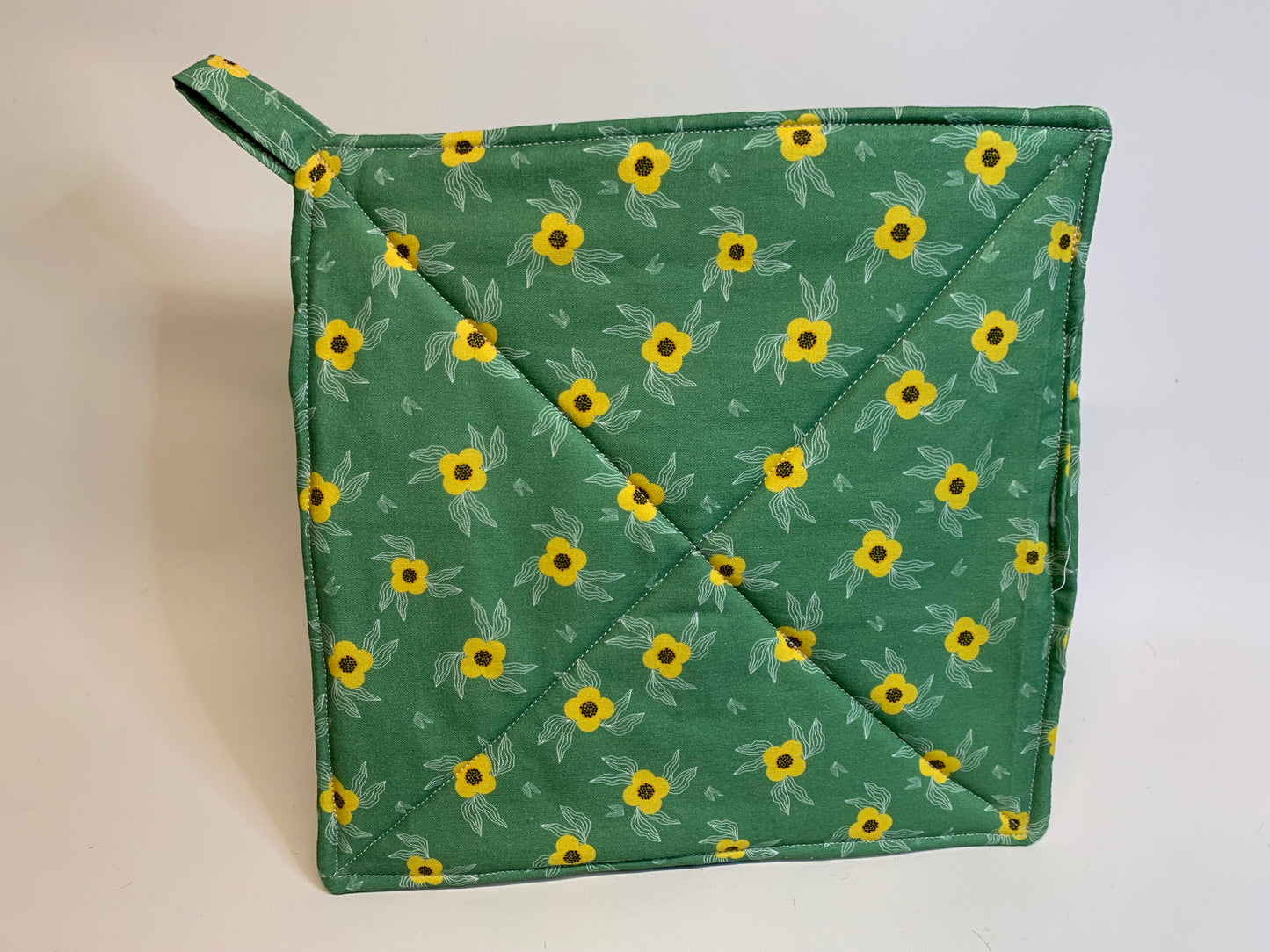 Potholder -Green with yellow flowers