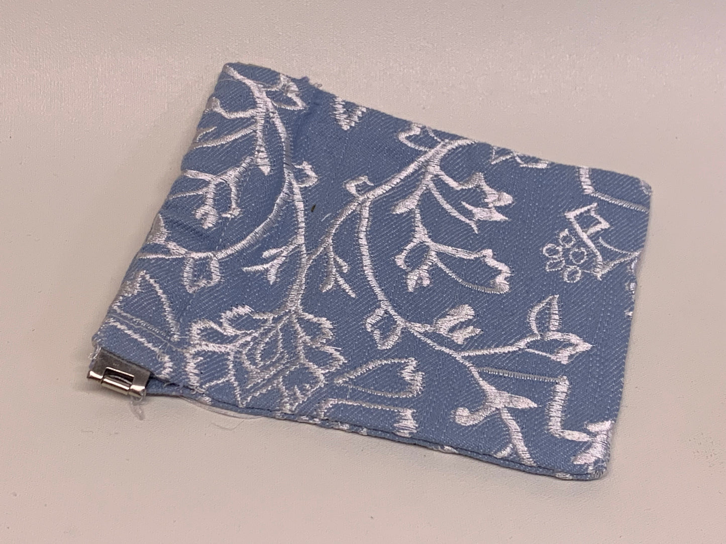 Unlined Pouch with Flex Frame Closure - Light blue and silver fabric bottom- 4.5" x 5"