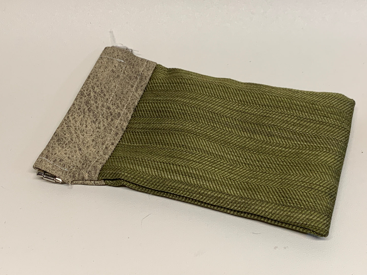 Unlined Pouch with Flex Frame Closure - - Green tones -Vinyl top and fabric bottom. 4" x 6.5"