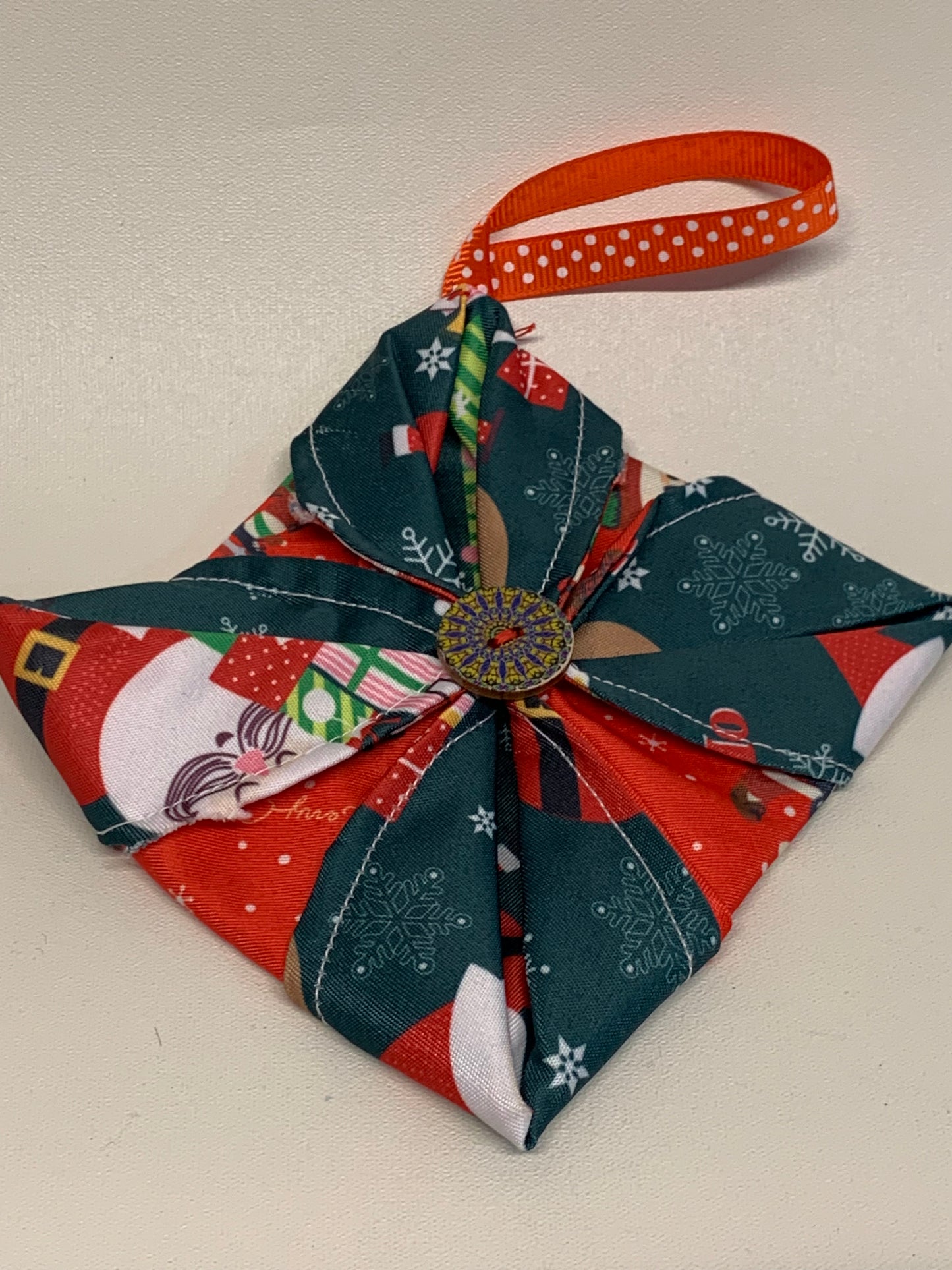 Christmas Ornament - Green and red - approx. 4.25" square