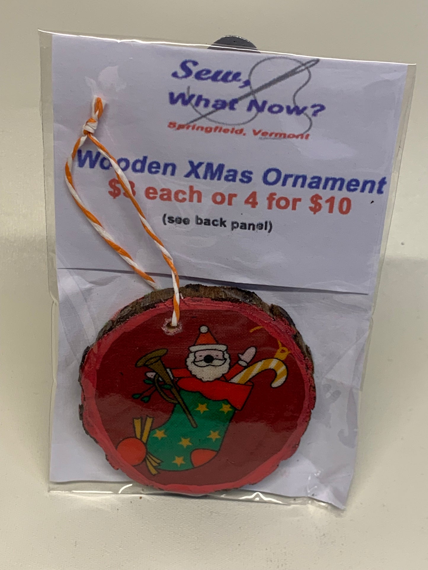 Wooden Christmas Ornament - Christmas Stocking - approx. 2.5" round