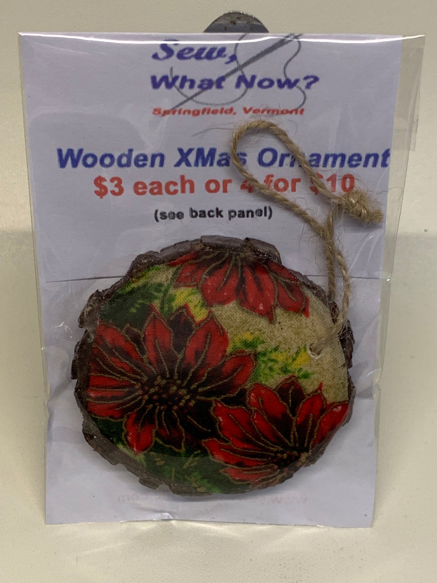 Wooden Christmas Ornament - Christmas Flowers - approx. 2.75" round