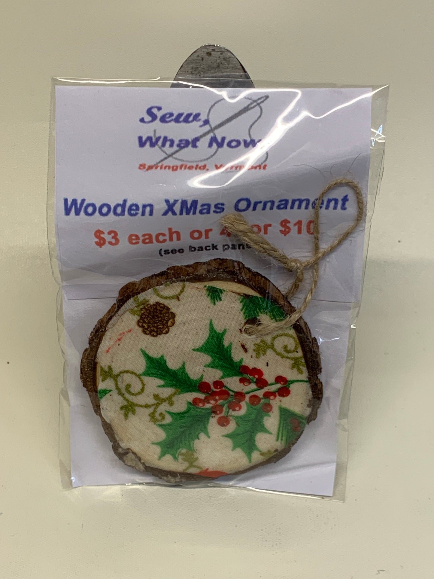 Wooden Christmas Ornament - Holly and Berries- approx. 2.75" round