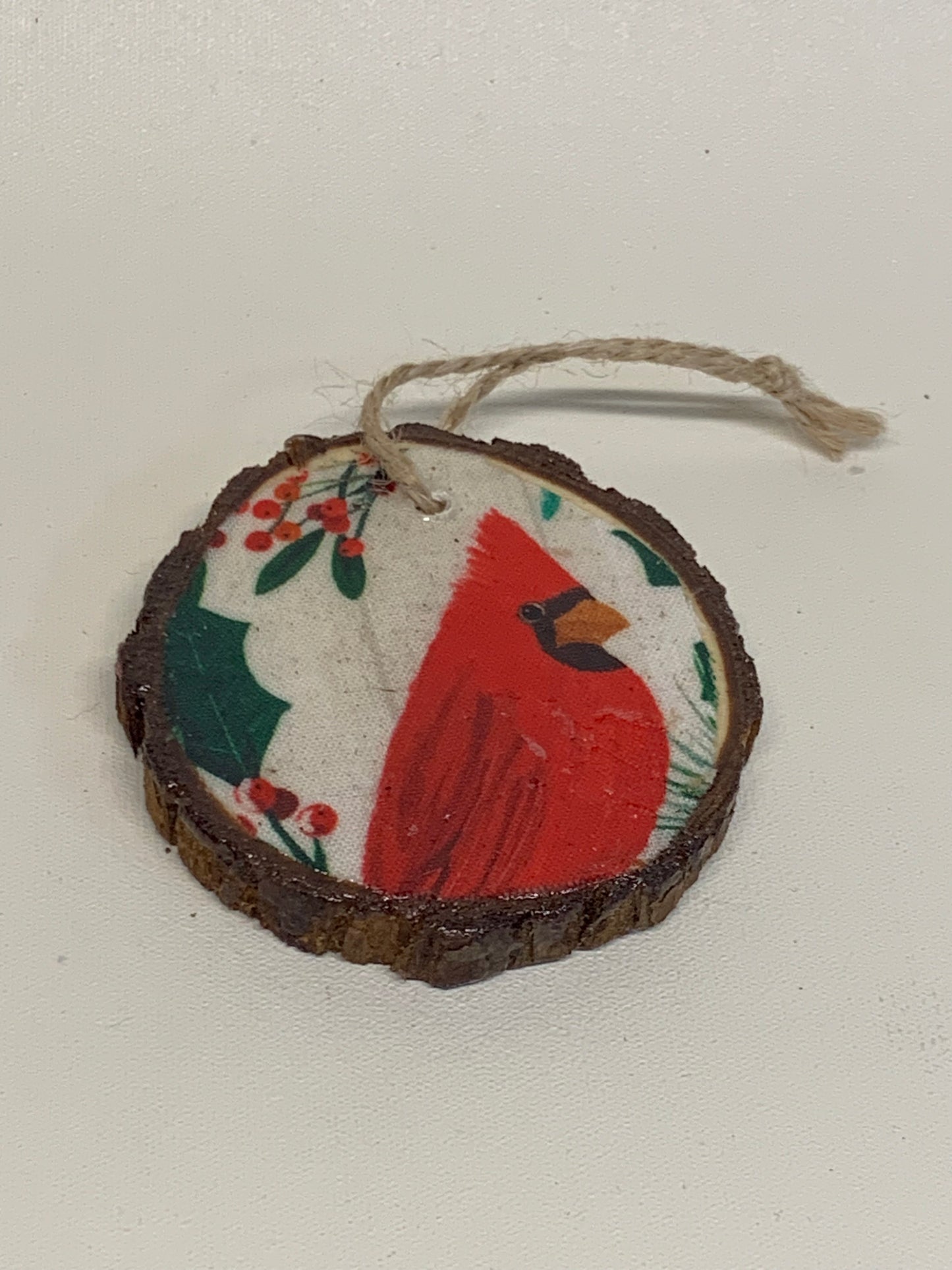 Wooden Christmas Ornament - Red Cardinal - approx. 2.5" round