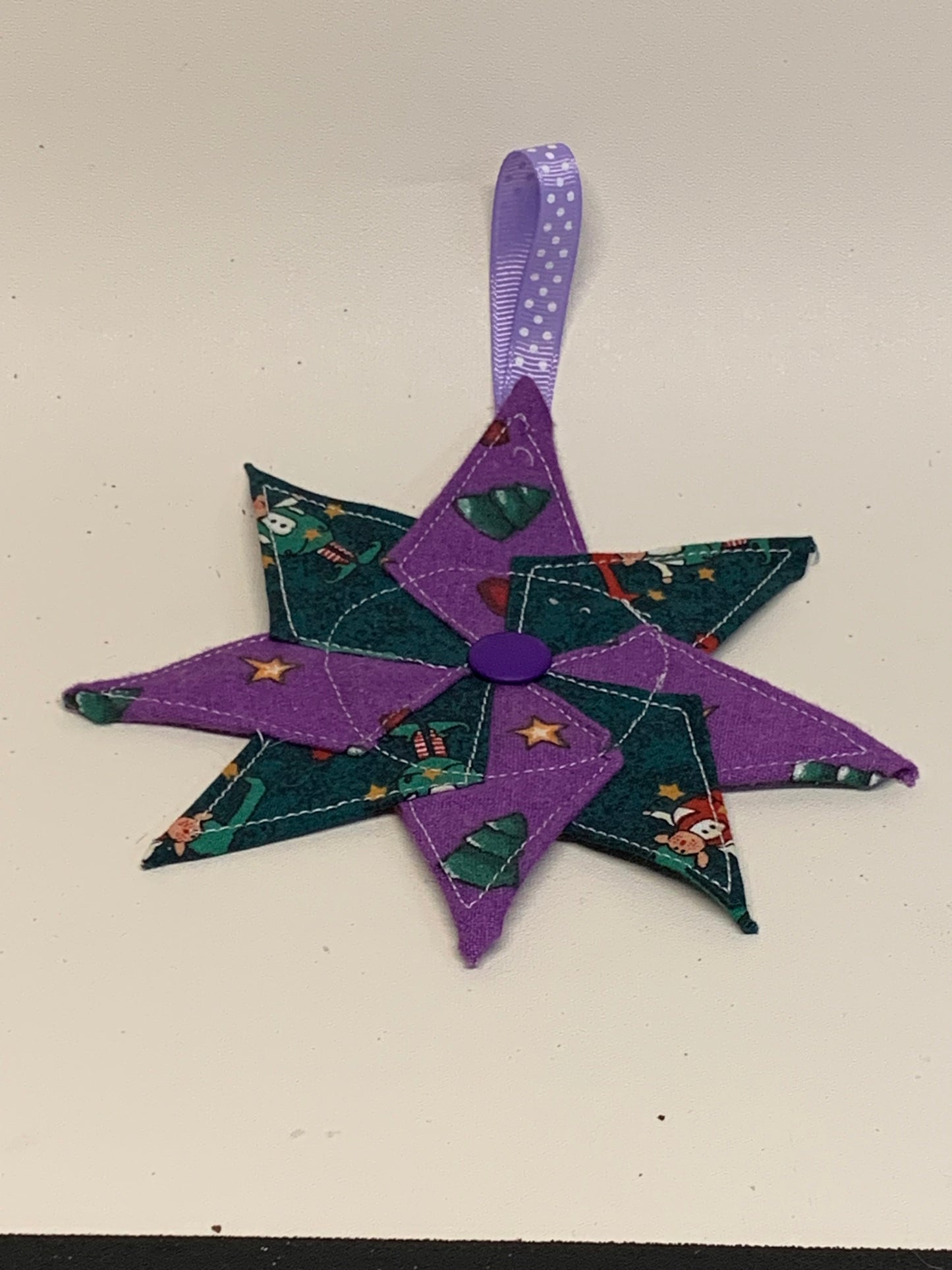 Christmas Star Ornament - Purple and Green- approx. 6" round