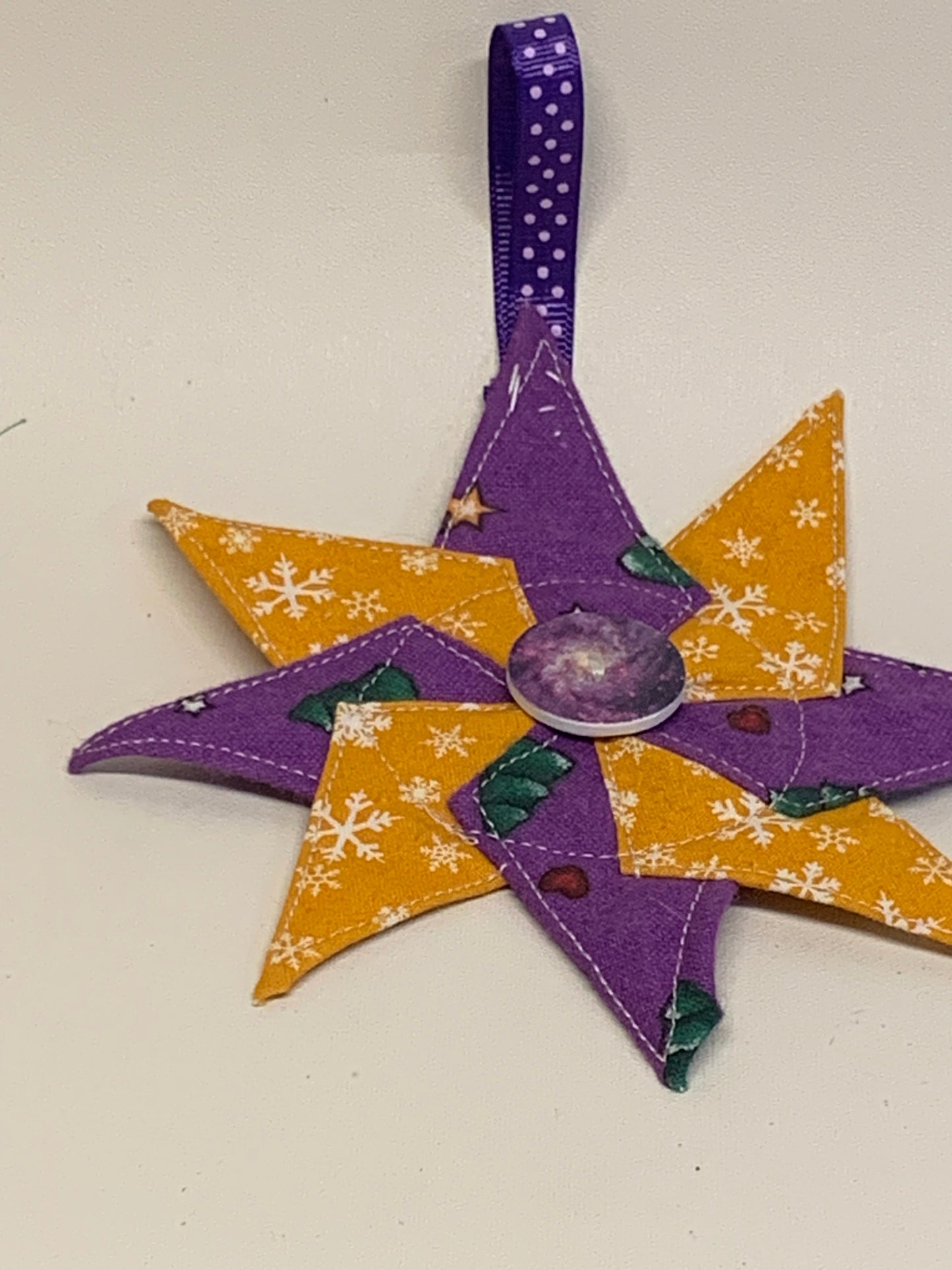 Christmas Star Ornament - Purple and Yellow - approx. 6" round