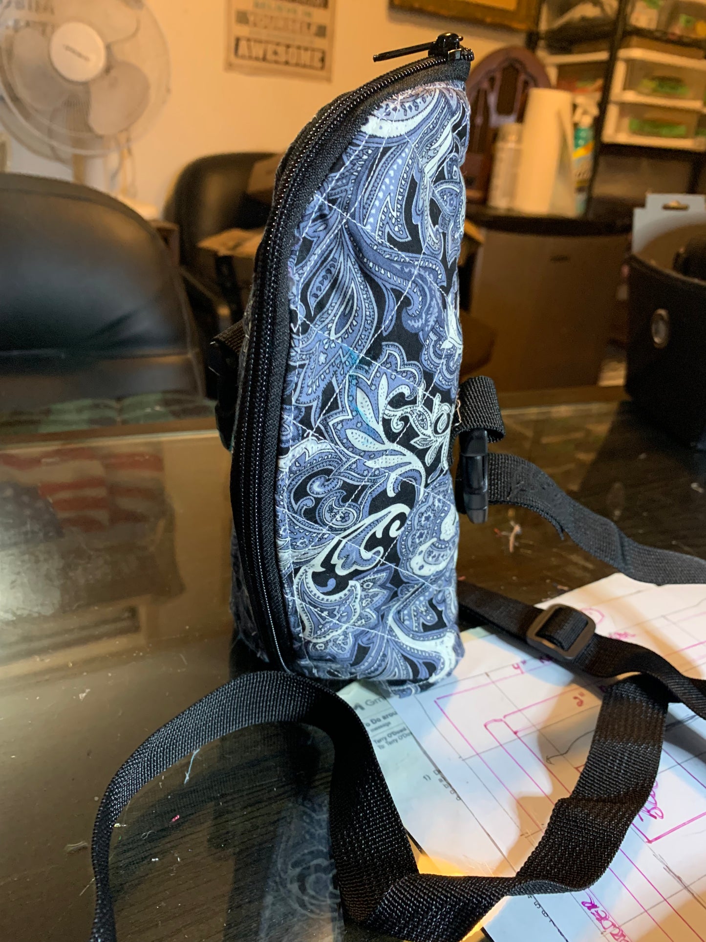 1 Liter Bottle Bag - insulated and quilted.