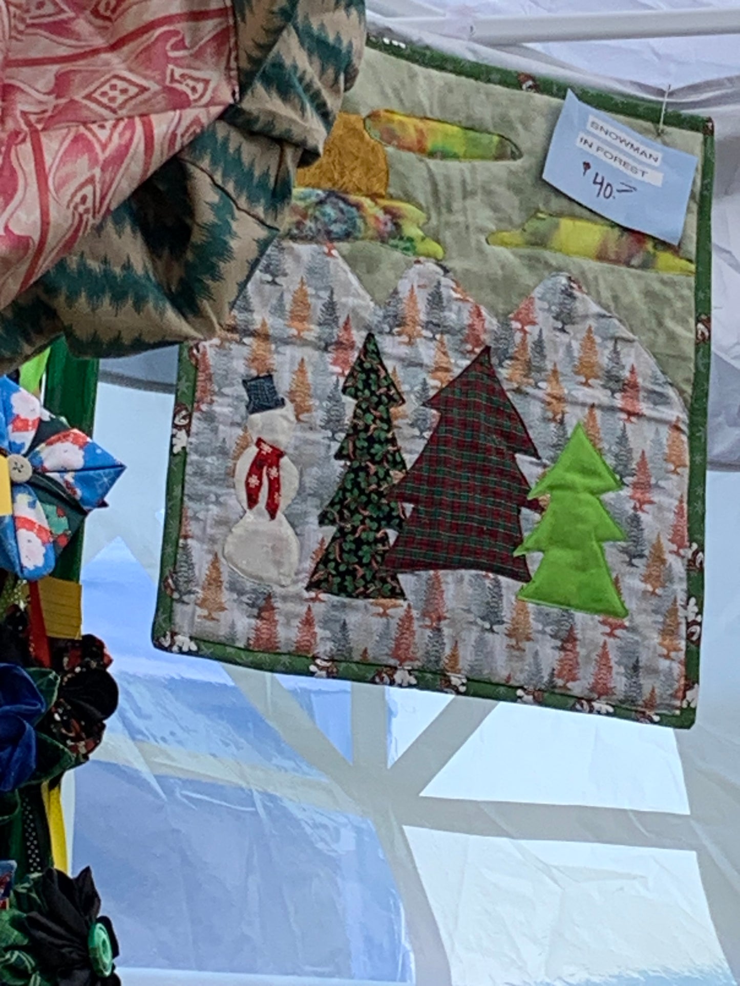 Snowman in forest  Applique Wall Hanging