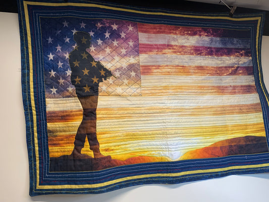 Soldier and flag quilted panel