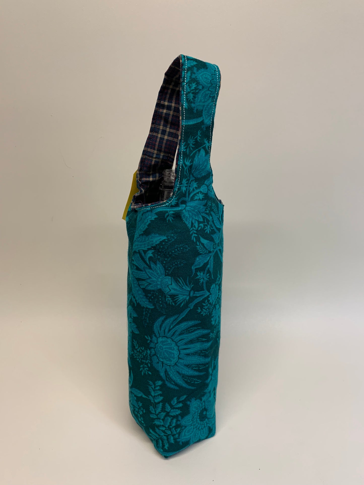 Bottle Bag - Green/turquoise flowers -   for 1 liter bottles