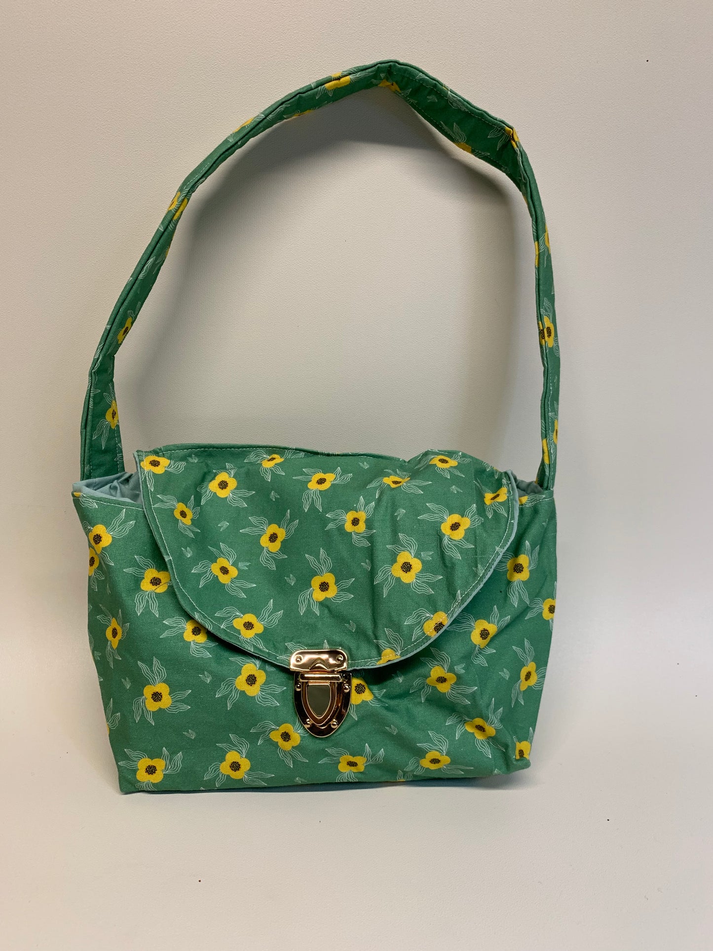 Purse - Green with yellow flowers,  lined