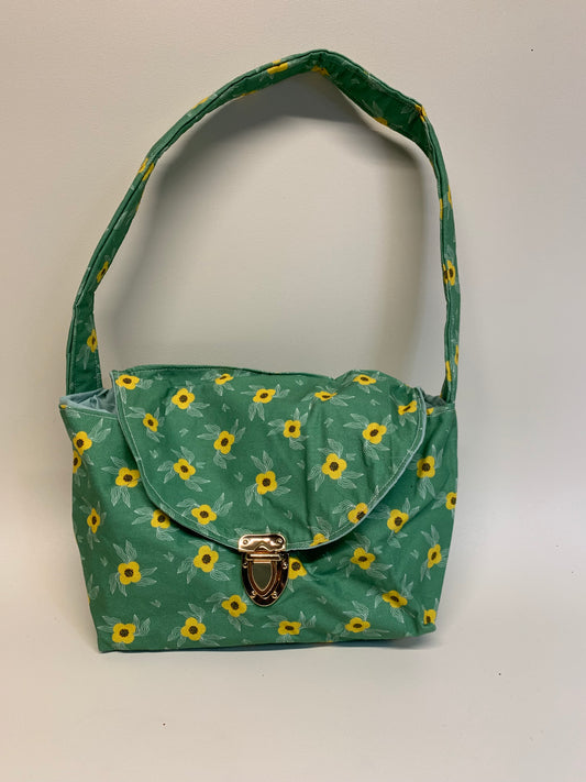 Purse - Green with yellow flowers,  lined