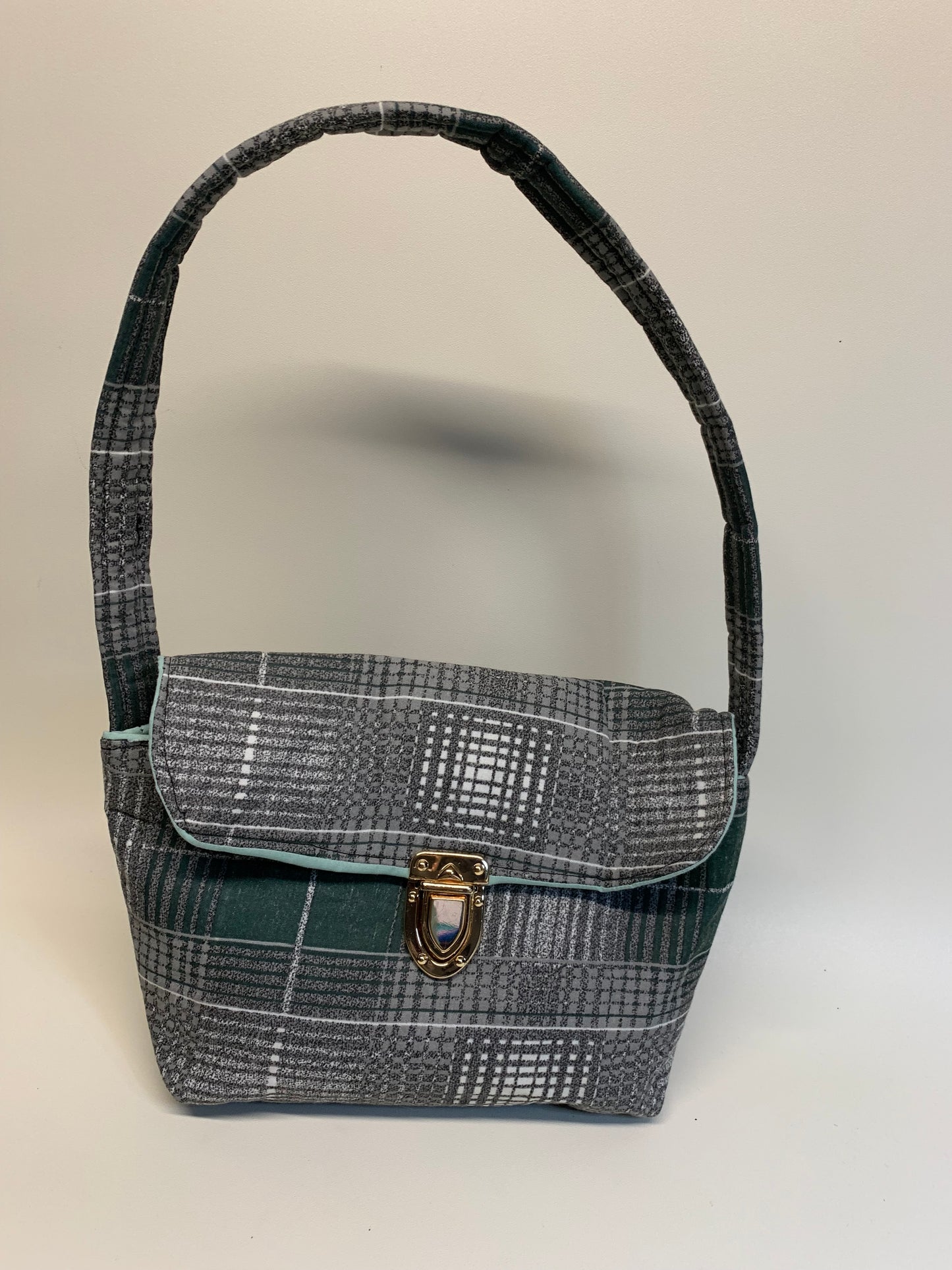 Purse - Grey and green plaid,  lined