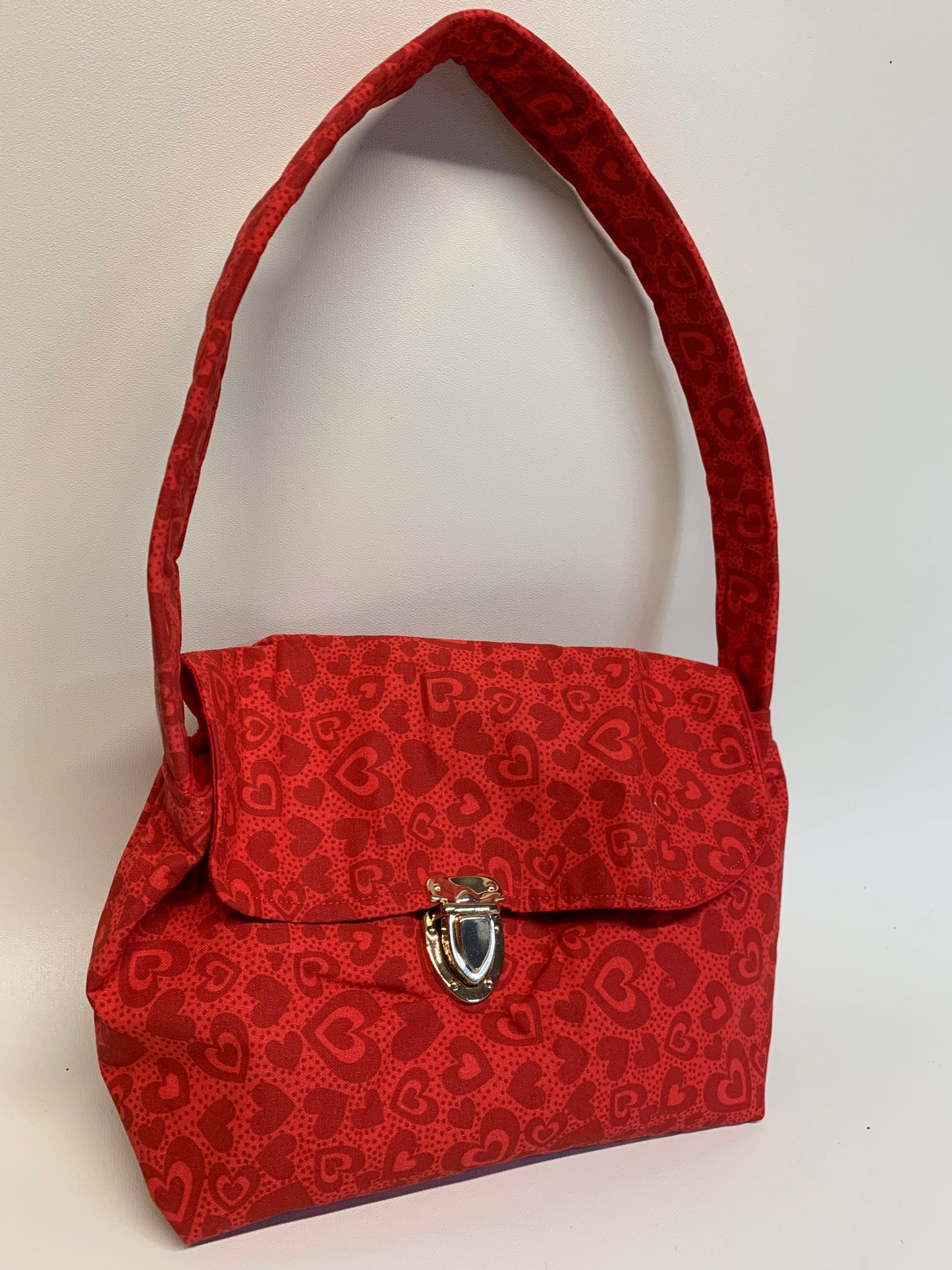 Purse - Red with hearts, lined