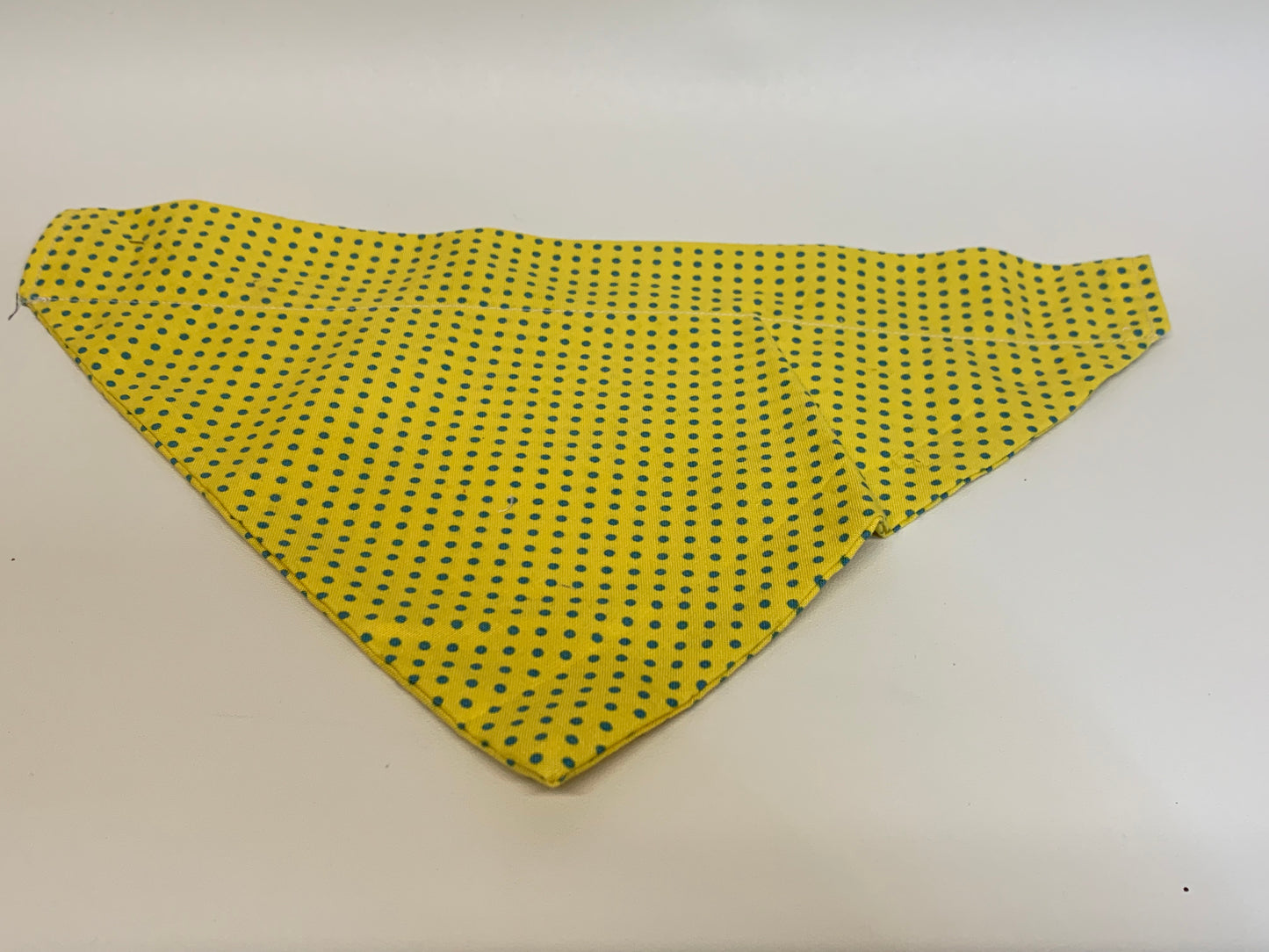 Dog Bandana - Yellow with blue dots -  for 2 inch collar -