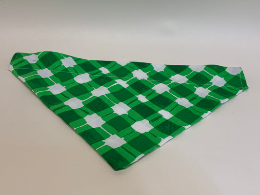 Dog Bandana - Green and white geometric shapes -  for 2 inch collar